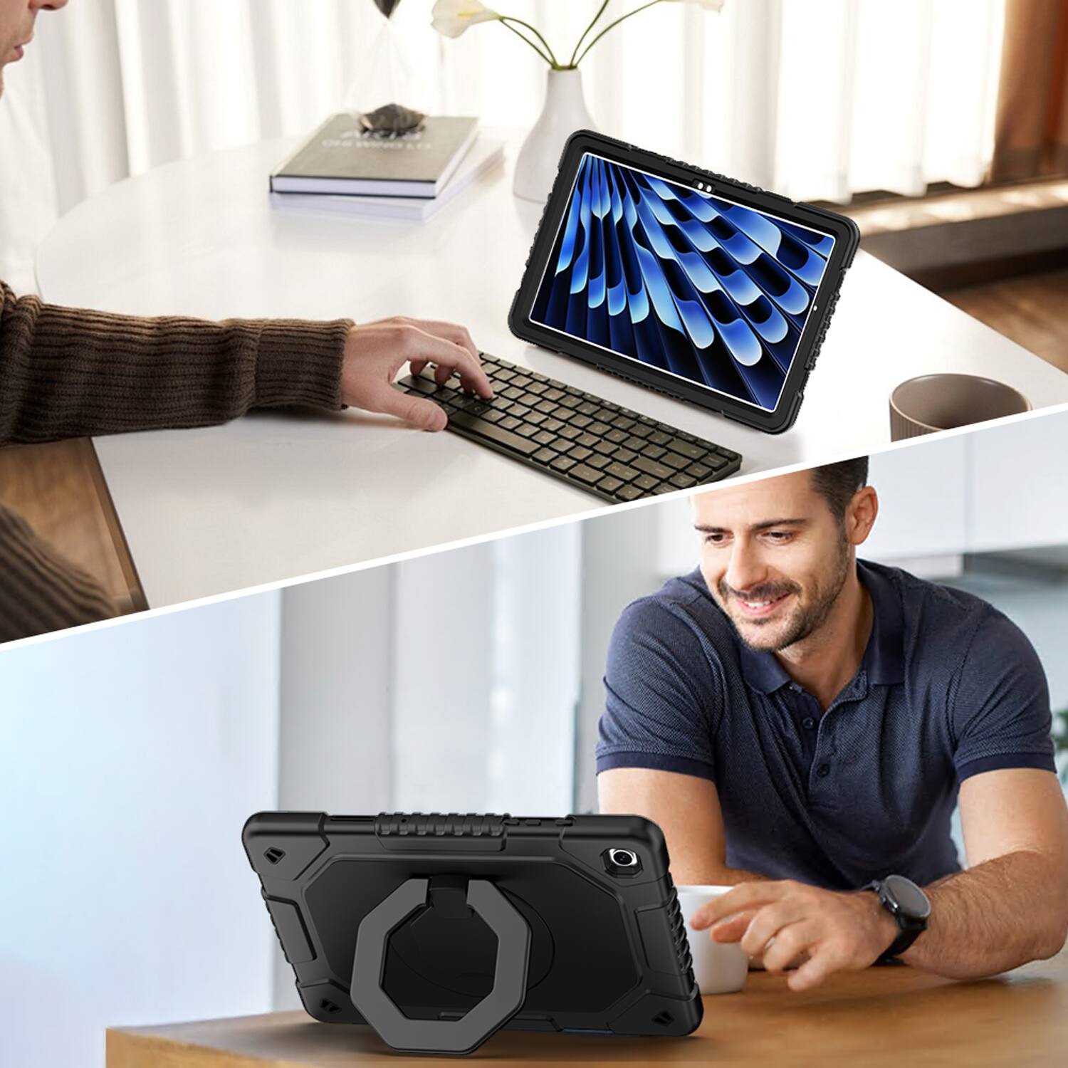 Alt View 2. Dteck - Shockproof Case for Samsung Galaxy Tab A11+ 11" 2025 & Tab A9+ 2023 with Strap & 360° Stand,Rugged Cover+Plastic Stylus - Black.