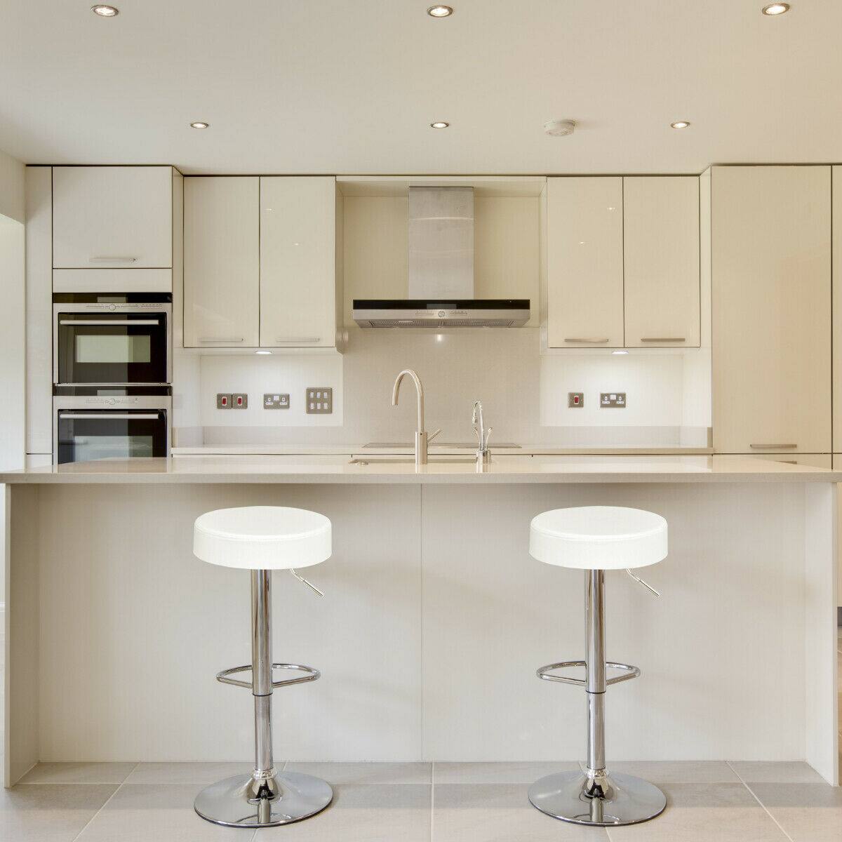 Alt View 2. Gymax - Gymax Set of 2 Adjustable Round Leather Seat Hydraulic Swivel Bar Stool White - white.