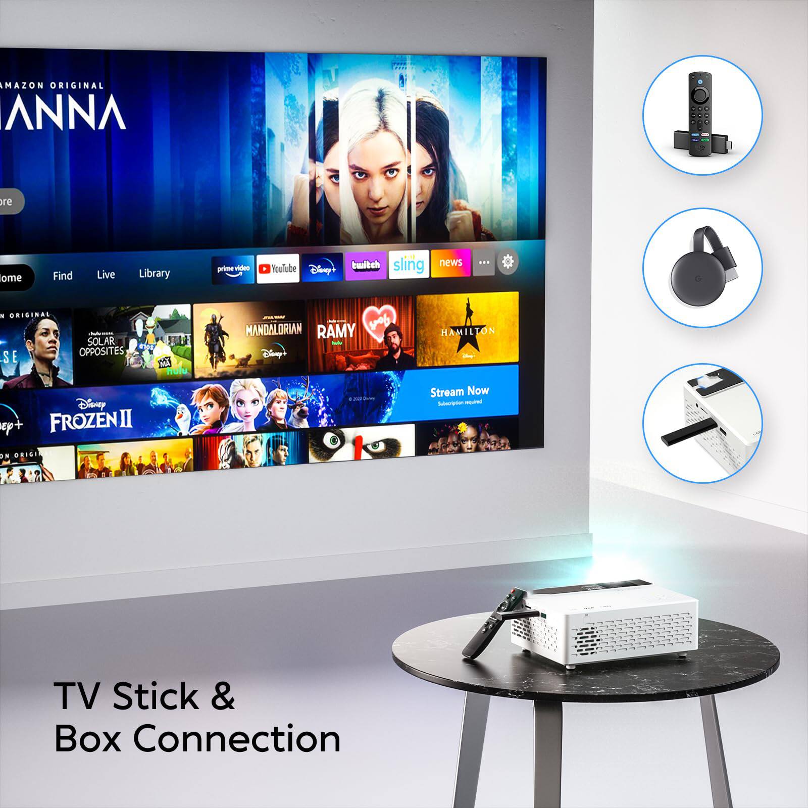 AMAZON ORIGINAL ANNA

Home Find Live Library prime video YouTube Disney+ Eutubeh sling news

ORIGINAL SE SOLAR 4U OPPOSITES MANDALORIAN RAMY HAMILTON Disney+ FROZEN II

Stream Now

TV Stick & Box Connection