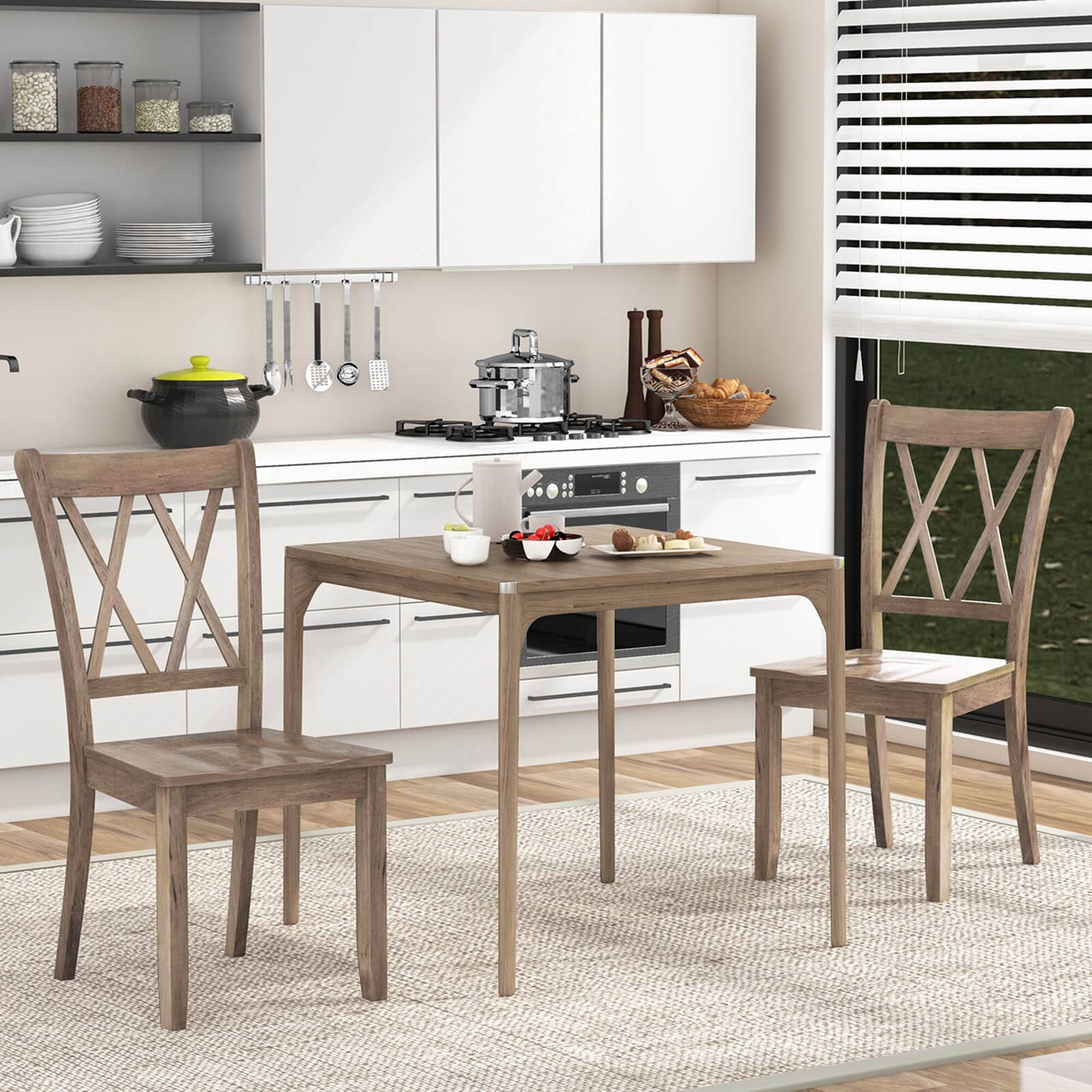 Alt View 3. Costway - Costway Wooden Dining Chairs Set of 2 with Ergonomic Seat Rubber Wood Frame & High Backrest - Brown.