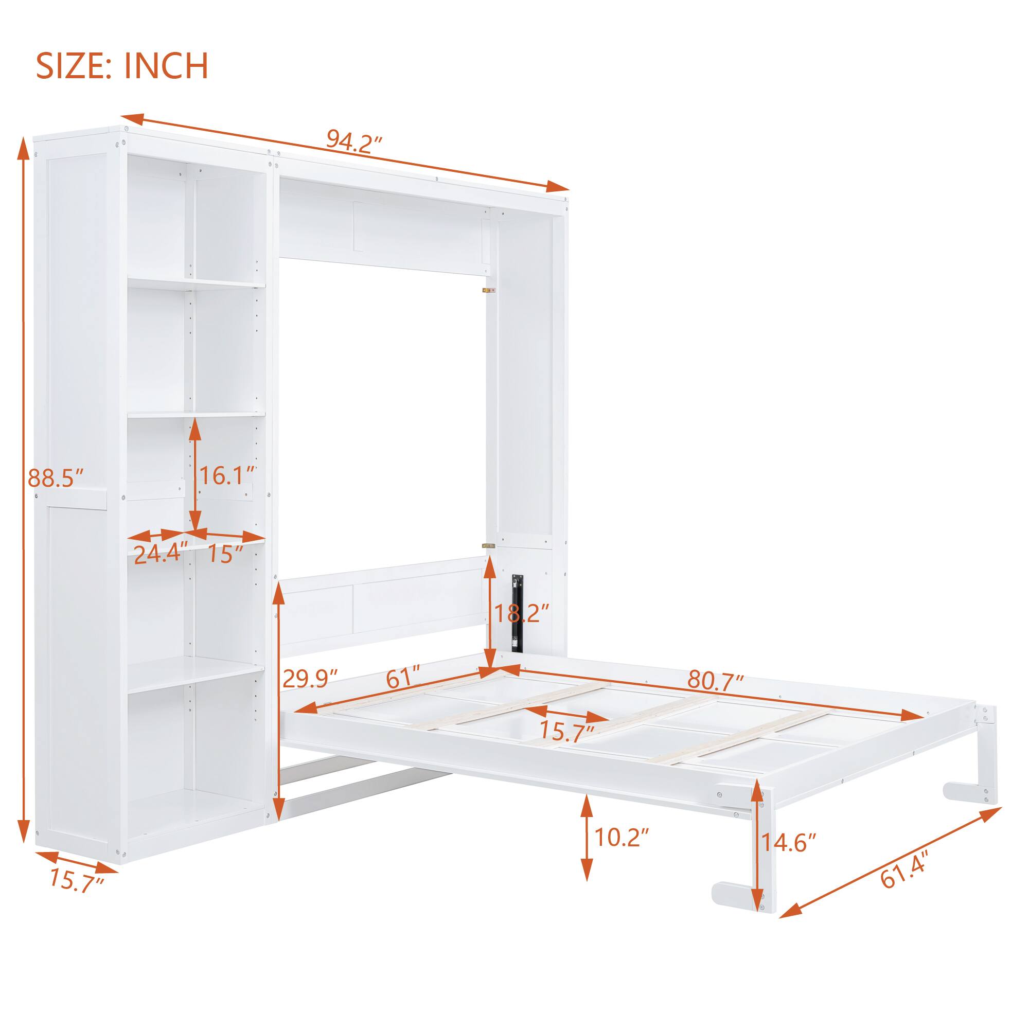 SIZE: INCH

- 94.2"
- 88.5"
- 16.1"
- 24.4" x 15"
- 29.9" x 61"
- 15.7"
- 80.7"
- 15.7"
- 10.2"
- 14.6"
- 61.4"