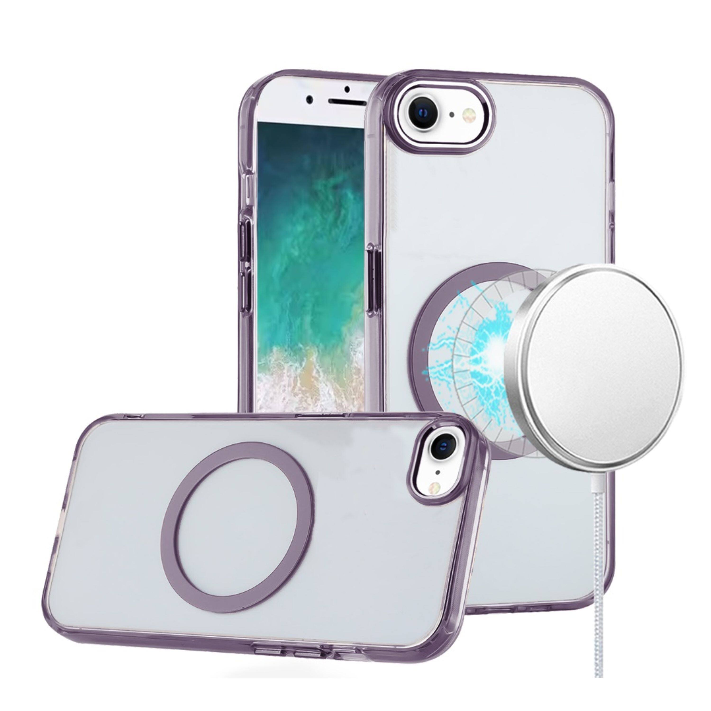 Angle. Kitcheniva - Hybrid Raised Camera Bezel Magnetic Circle Phone Case With Tempered Glass For iPhone 16e/17e Light Purple - Light Purple.