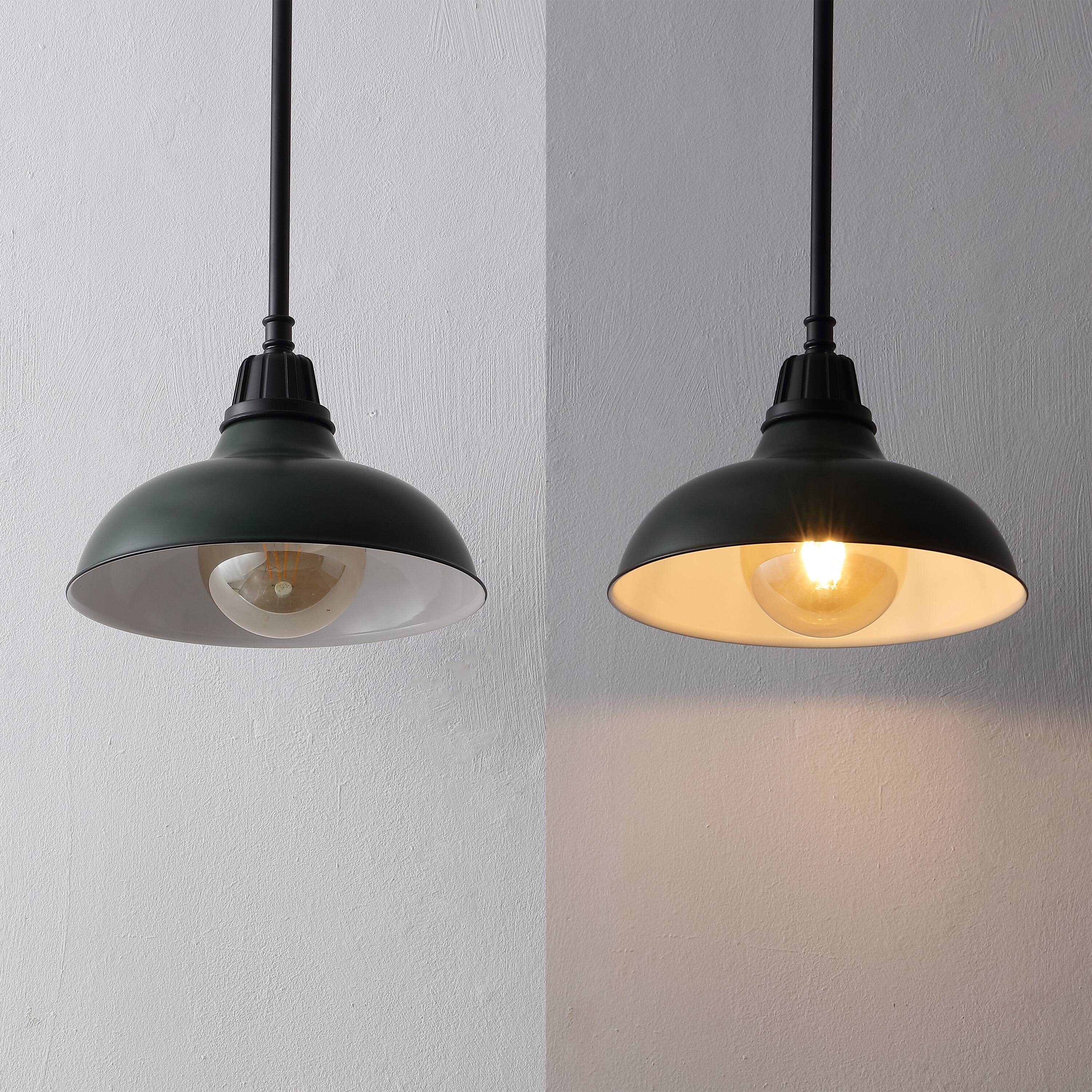 Alt View 6. Jonathan Y - Jasper 12.25" 1-Light Farmhouse Industrial Indoor/Outdoor Metal LED Pendant, Kombu Green - Kombu Green.