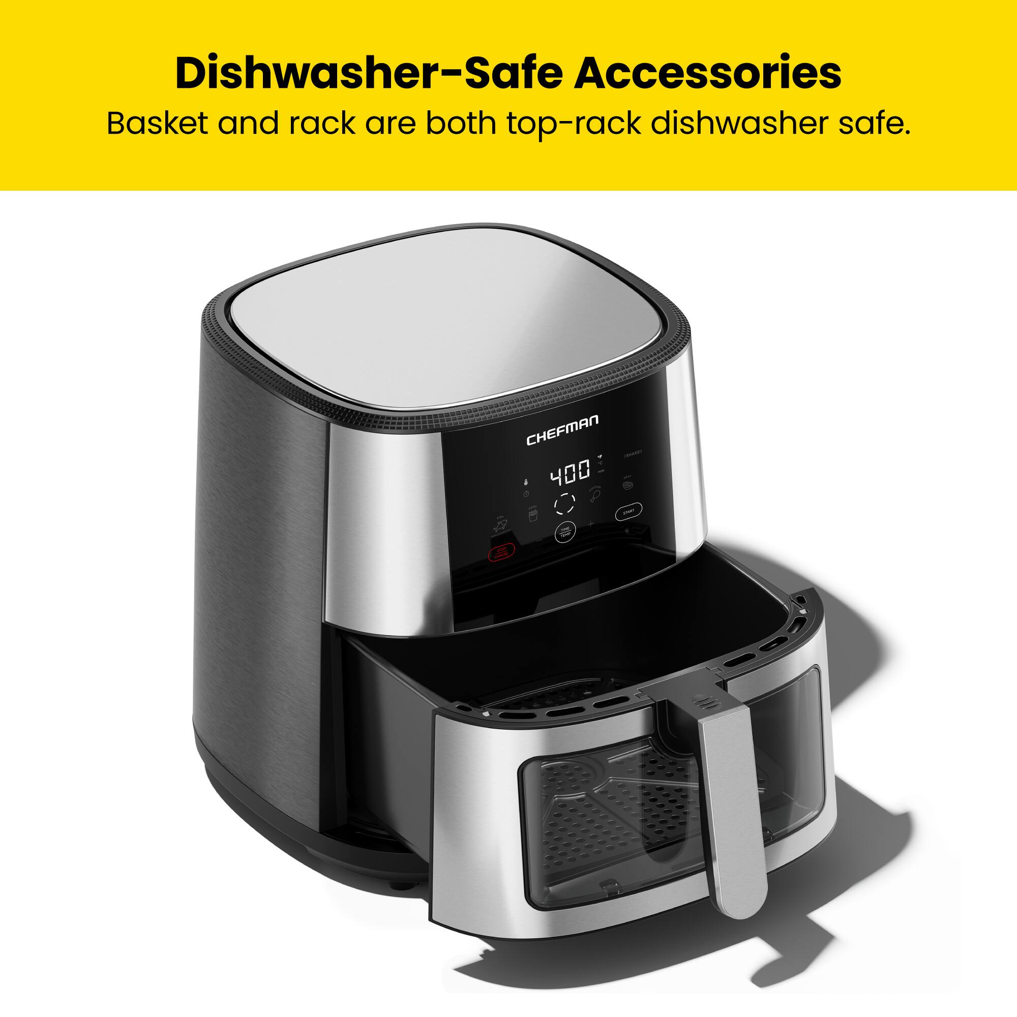 Dishwasher-Safe Accessories  
Basket and rack are both top-rack dishwasher safe.  
CHEFMAN 400