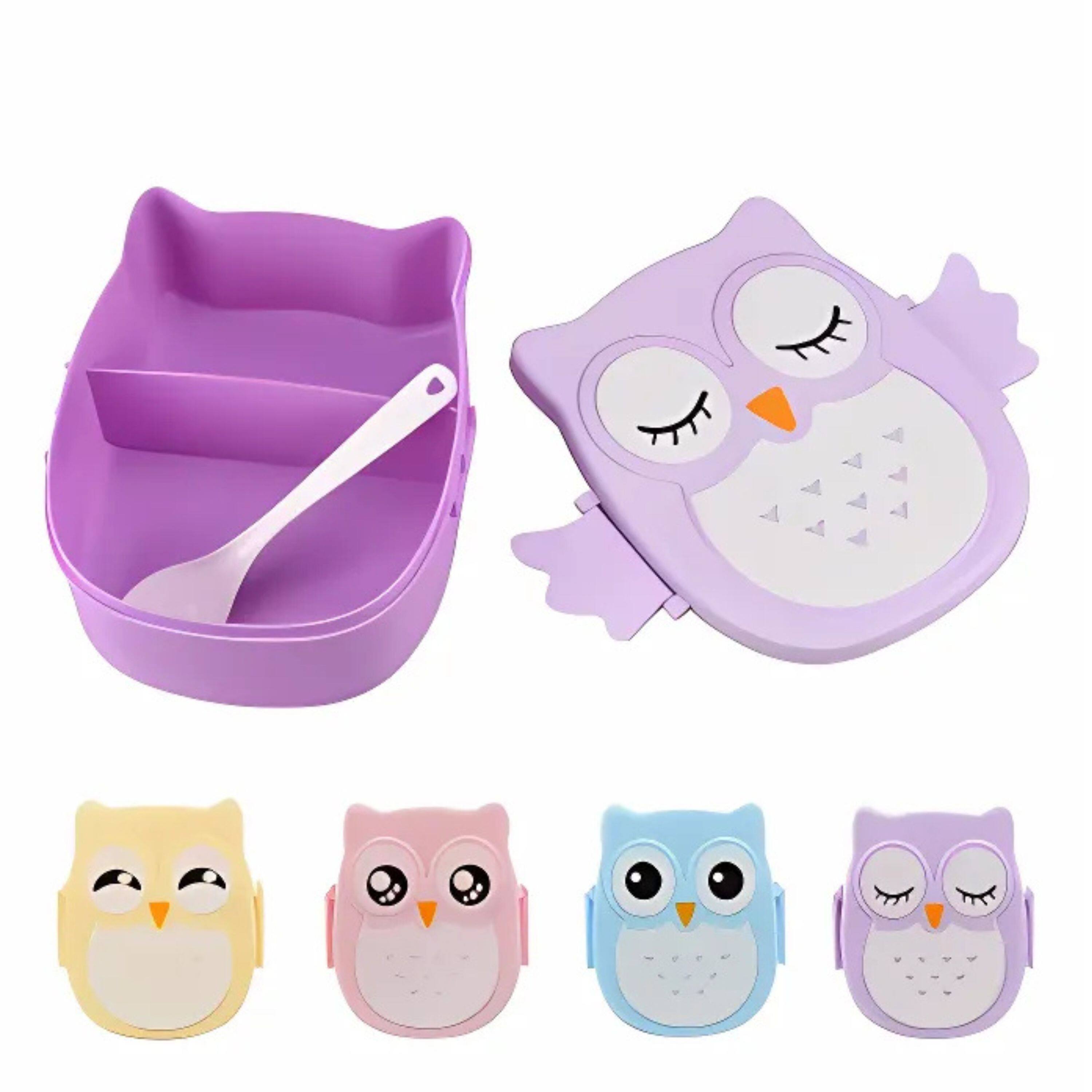 Angle. Kitcheniva - Owl Shaped Lunch Box With Compartments Blue.