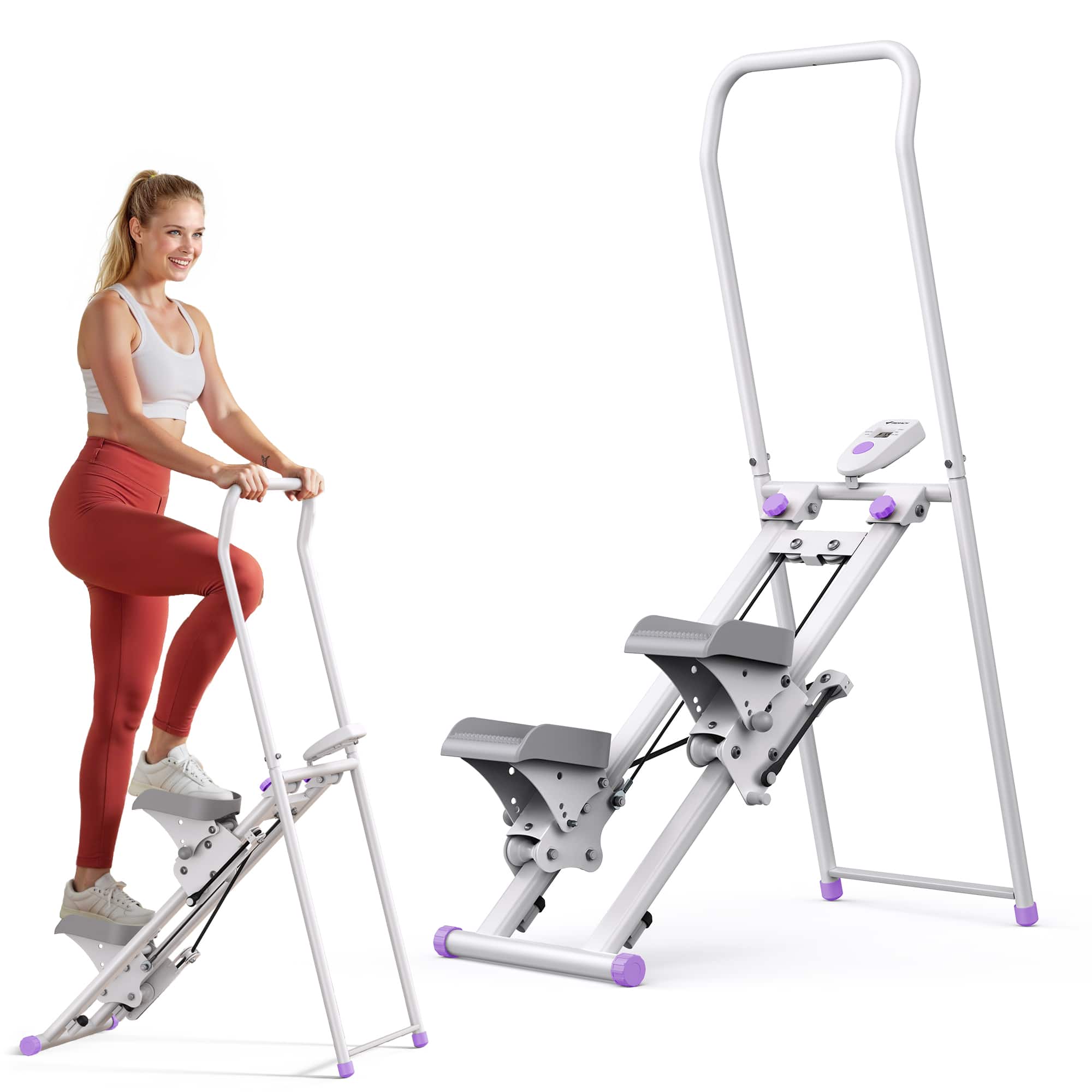 Front. MERACH - MERACH Vertical Climber Stair Stepper Machine Full Body Workout Home Gym Exercis Adjustable Handlebar & Pedals - white purple.