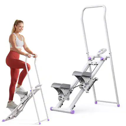Front. MERACH - MERACH Vertical Climber Stair Stepper Machine Full Body Workout Home Gym Exercis Adjustable Handlebar & Pedals - white purple.