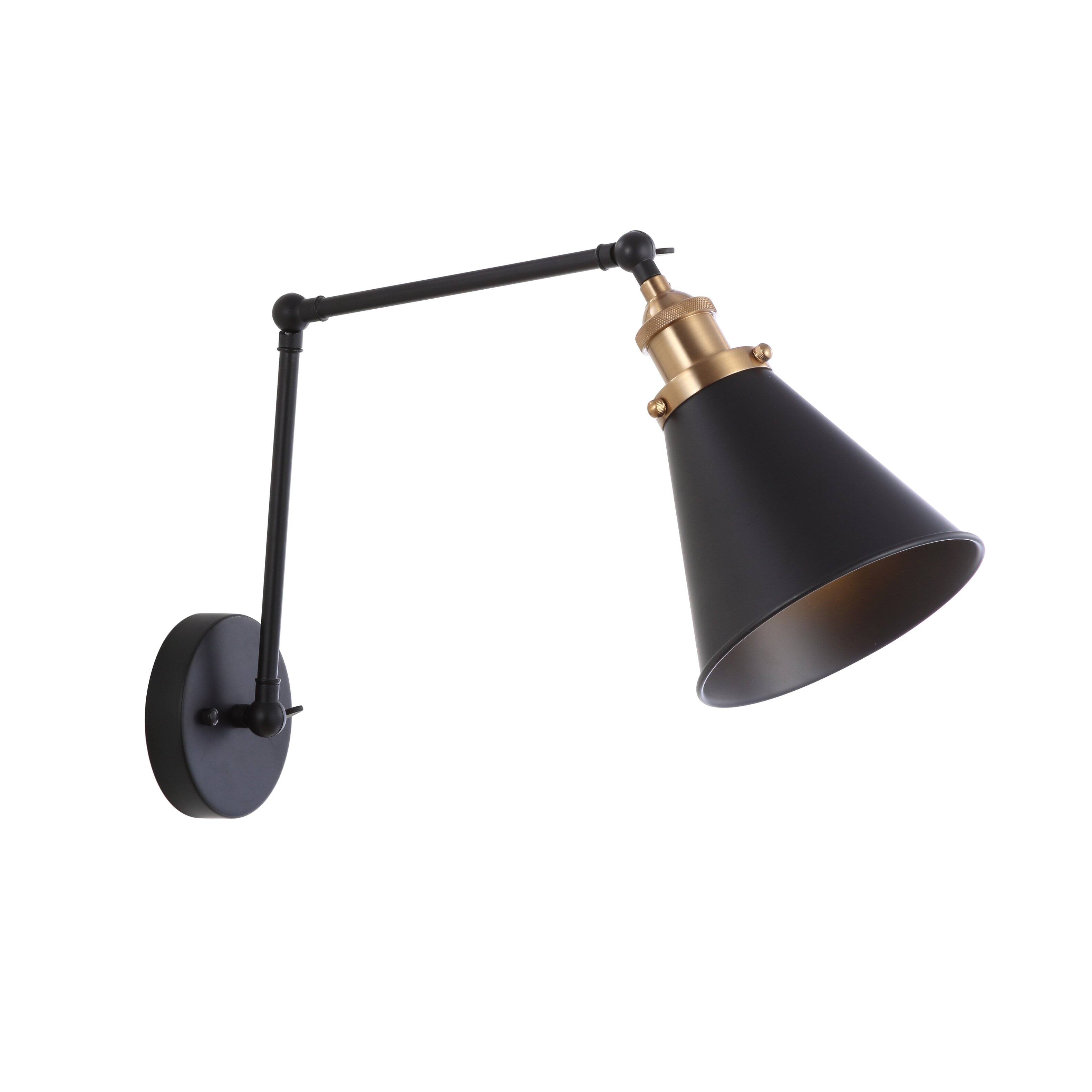 Alt View 7. Jonathan Y - Rover 7" Classic Industrial Metal Adjustable Arm LED Wall Sconce, Black/Brass Gold - Black.