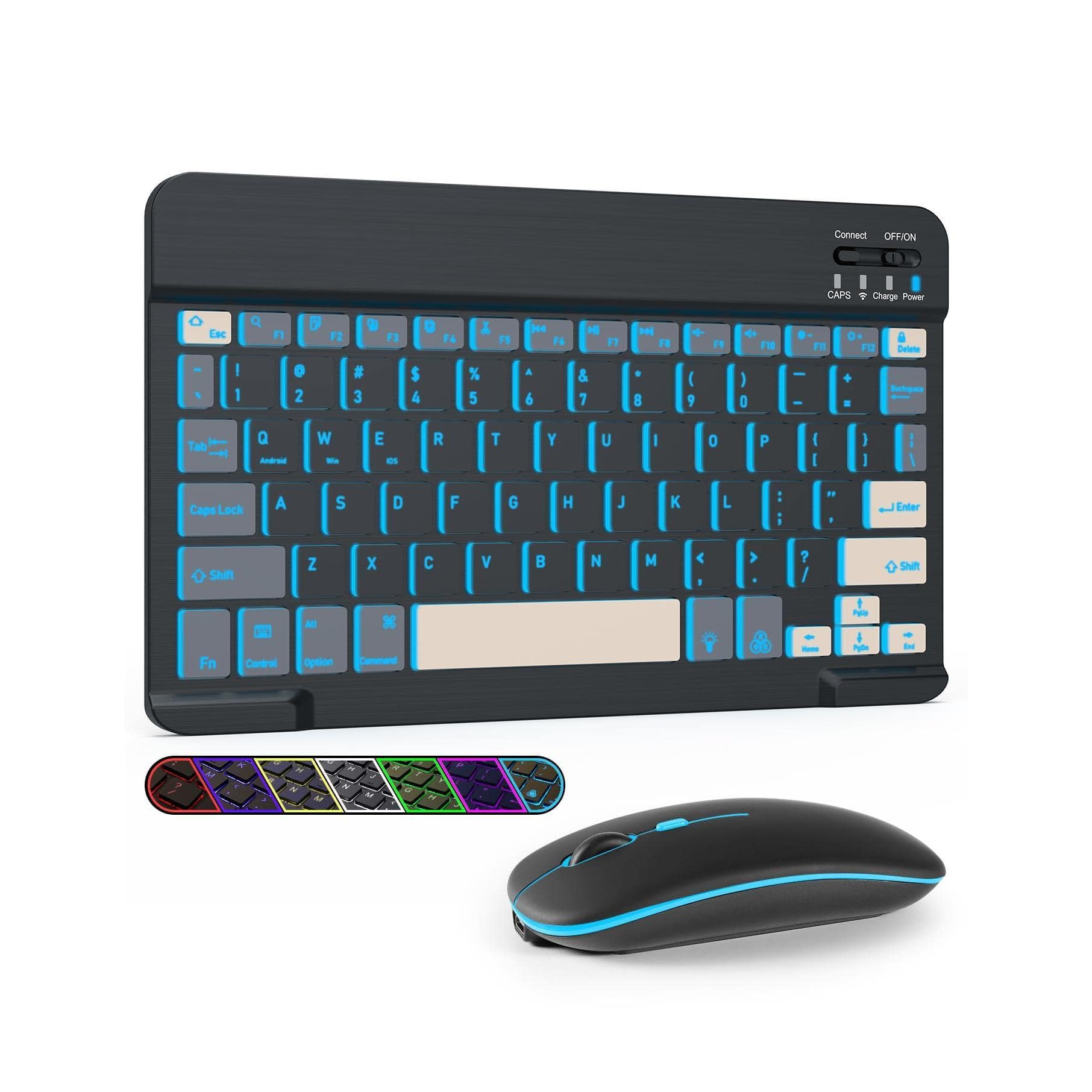 Reds Spade - And Mouse Combo For Ipad Pro air mini Ultra slim Rechargeable 15 14 13 Pro samsung tablet pc laptop ios window - Backlit+Black Grey