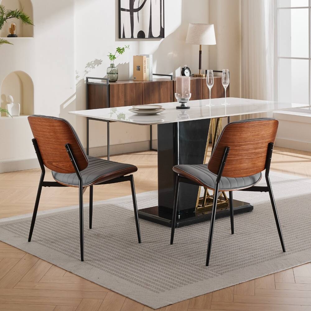Alt View 10. Loheer - Loheer Mid-Century Dining Chairs Set of 2, Gray Faux Leather Walnut Bentwood Chairs with Metal Legs - Gray.