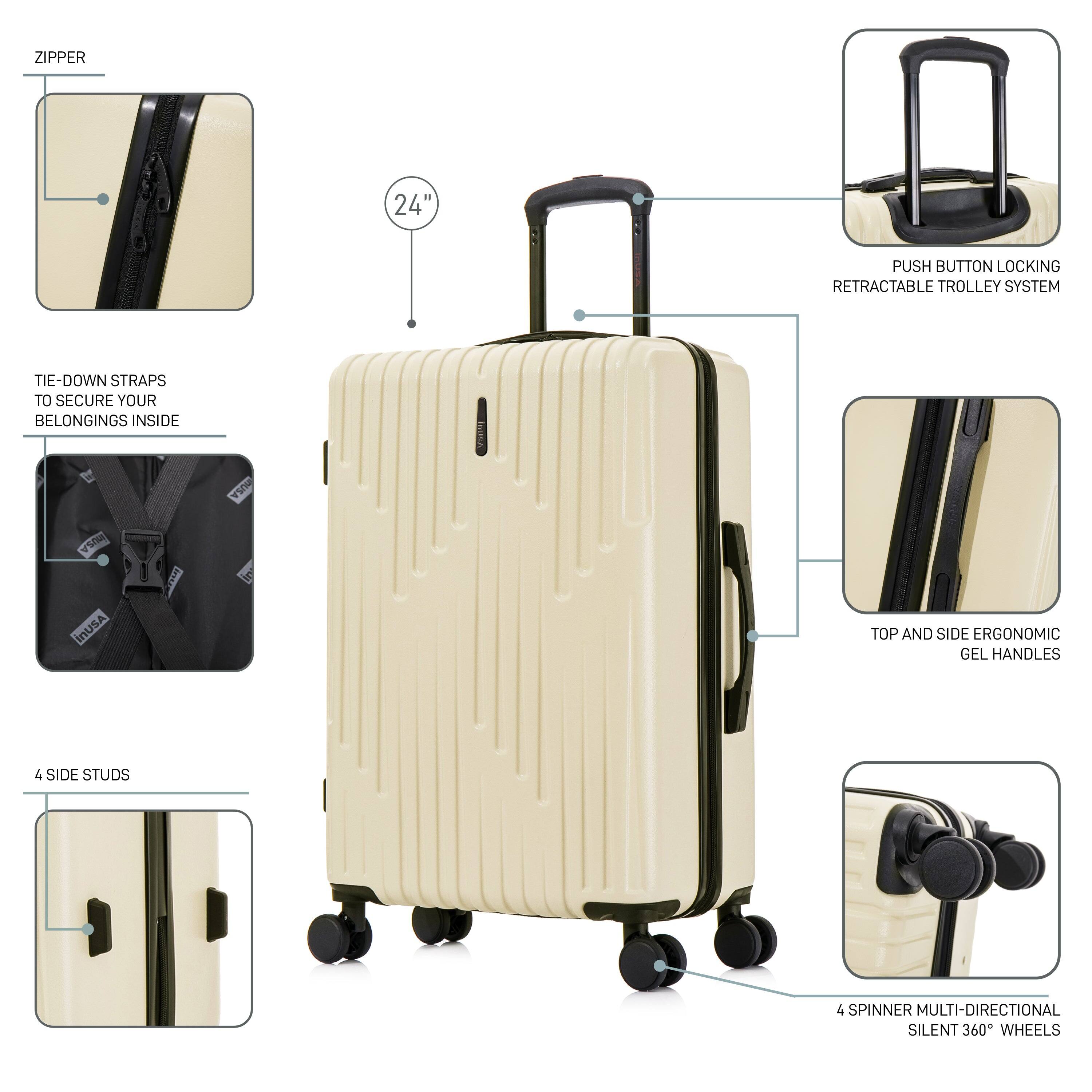 - ZIPPER
- 24" (height)
- PUSH BUTTON LOCKING RETRACTABLE TROLLEY SYSTEM
- TIE-DOWN STRAPS TO SECURE YOUR BELONGINGS INSIDE
- 4 SIDE STUDS
- TOP AND SIDE ERGONOMIC GEL HANDLES
- 4 SPINNER MULTI-DIRECTIONAL SILENT 360° WHEELS