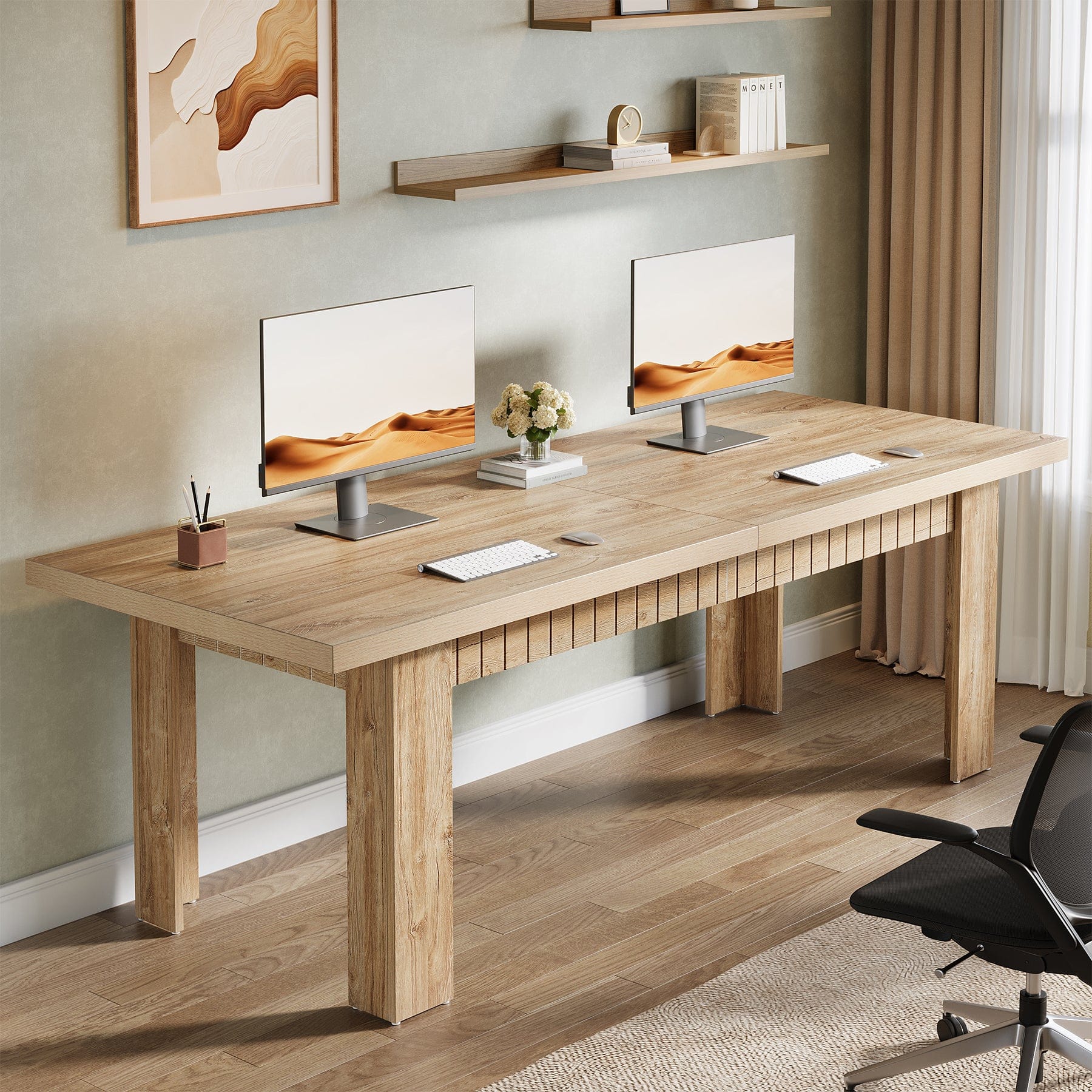 Tribesigns - Office Computer Desk with Engineered Wood Construction, for Computer Work, Writing and Study in Home Offices - Light Brown
