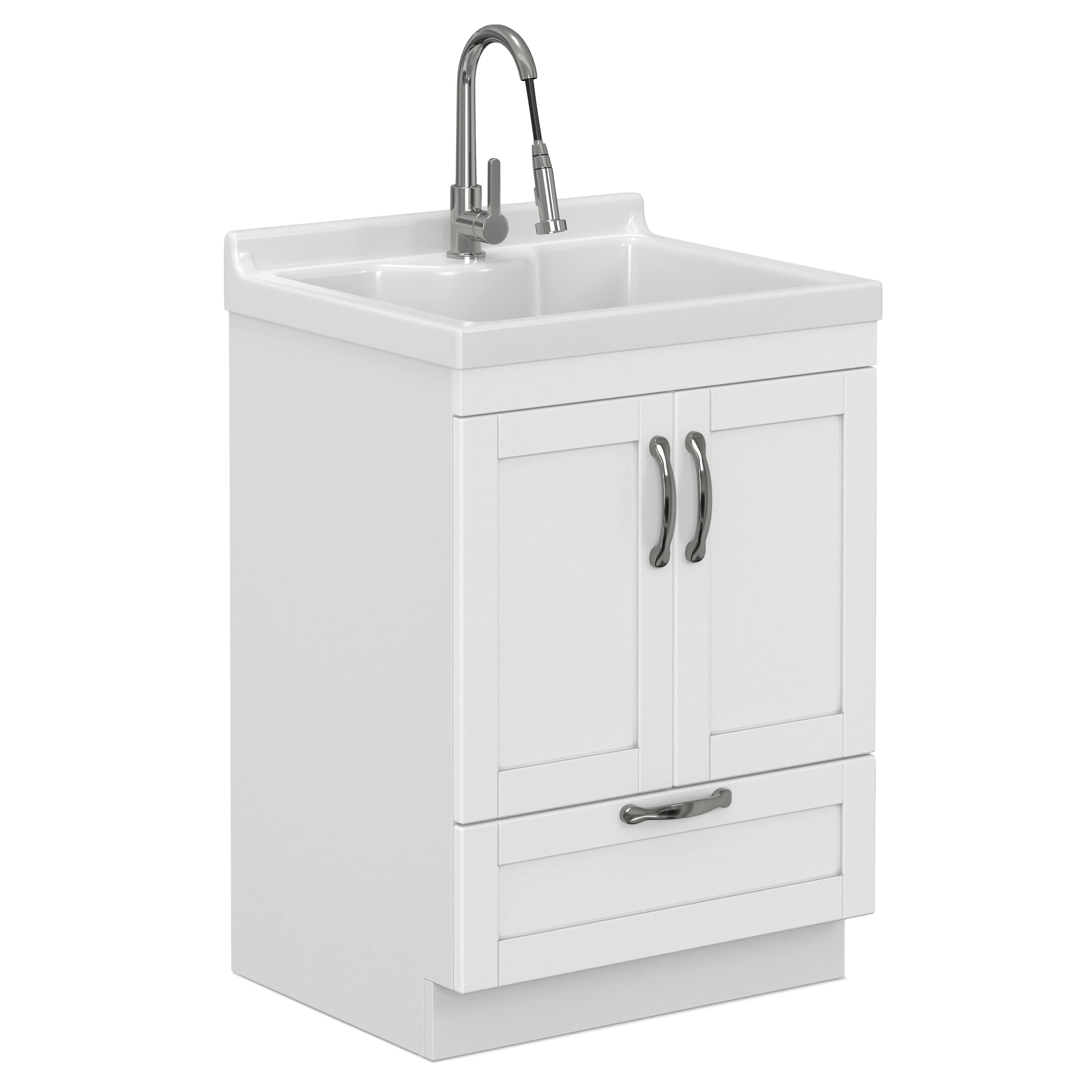 Alt View 4. Simpli Home - Maile All-In-One 24-inch Laundry Utility Sink and Cabinet - Pure White.