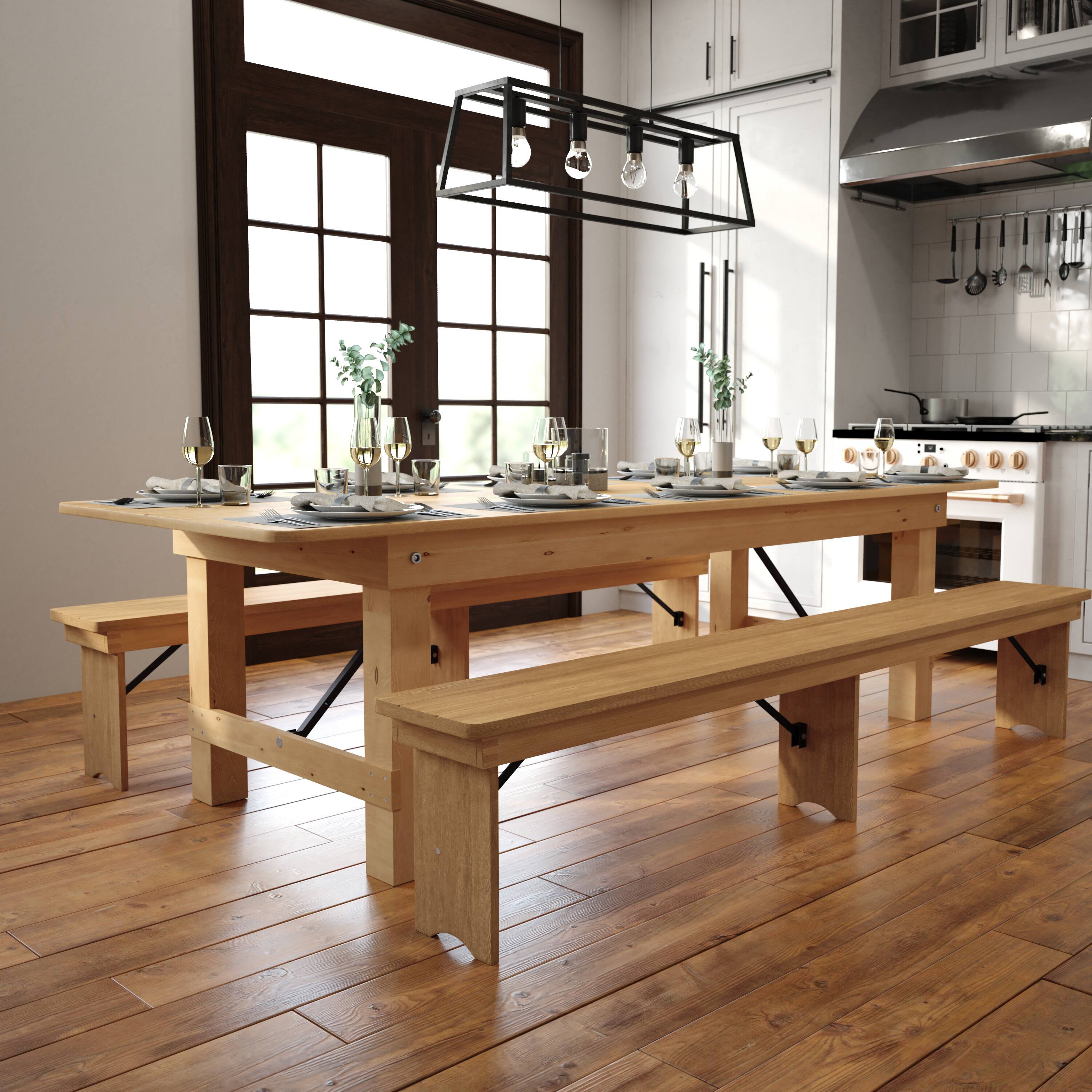 Alt View 2. Flash Furniture - HERCULES 9' x 40" Rectangular Antique Rustic Light Natural Solid Pine Folding Farm Table - Natural.