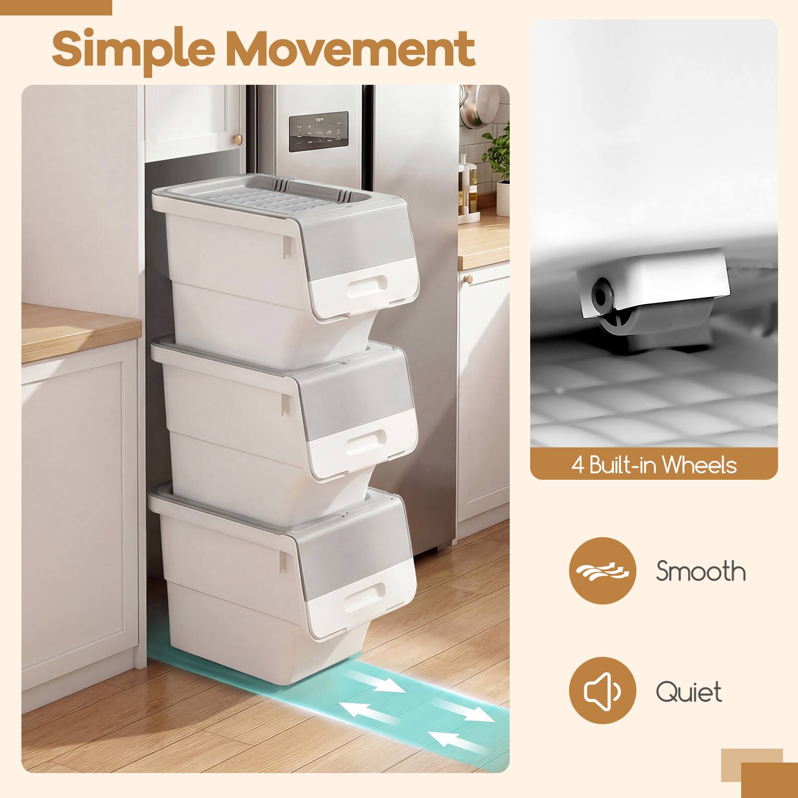 Simple Movement

4 Built-in Wheels

Smooth

Quiet