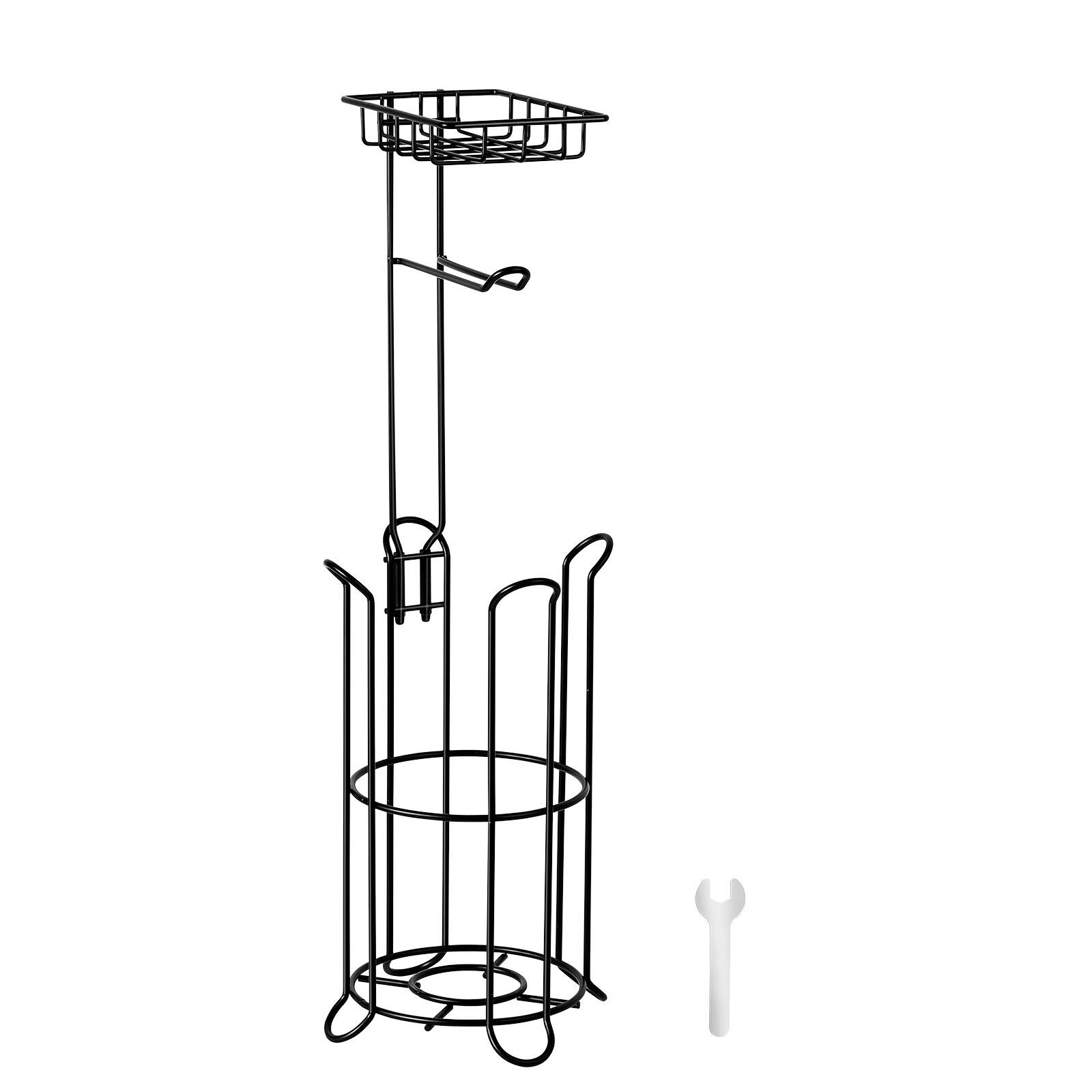 Alt View 5. VEVOR - Free Standing Toilet Paper Holder with Shelf, 3-in-1 Premium Metal Material, Store Up to 4 Mega Rolls - Matte Black.