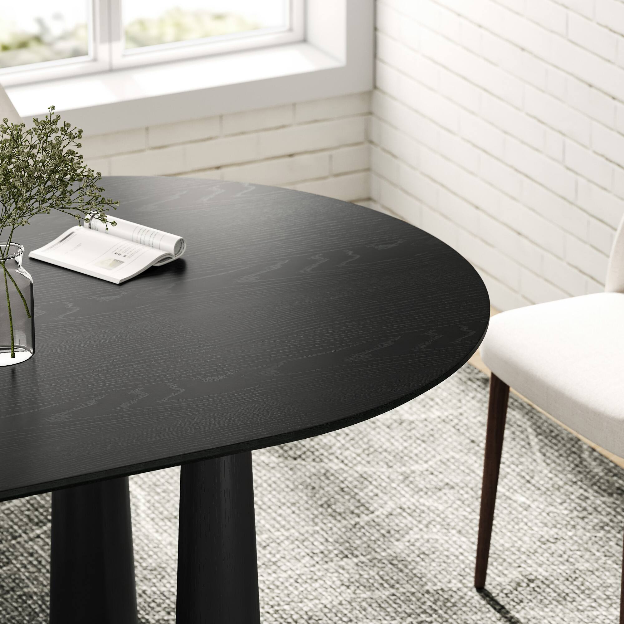 Alt View 2. PexFix - Solid Wood Oval Dining Table | Modern Minimalist for 6, 67-Inch Kitchen Table with 4 Legs - Black.