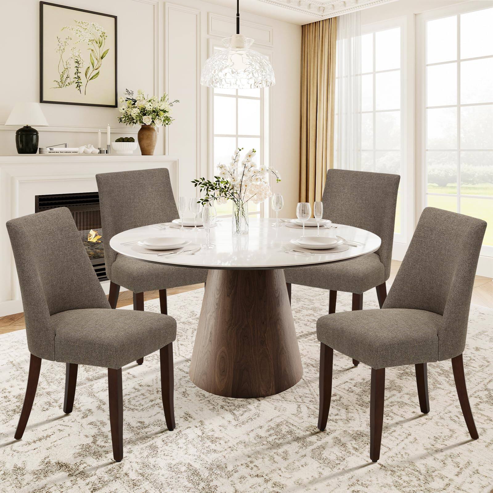 Brown Set of 4 Upholstered Dining Chairs