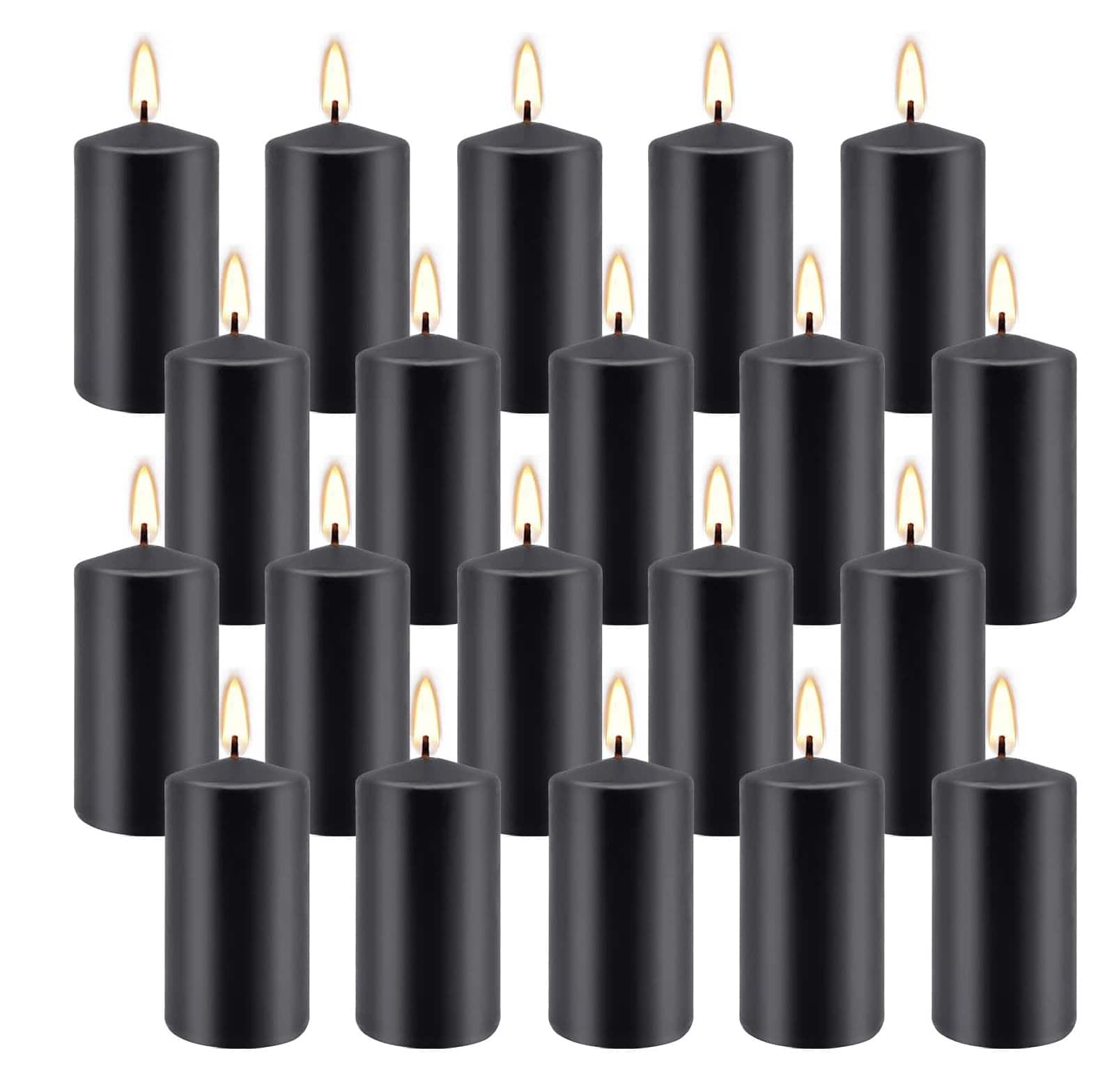 FINEAK - 20-Piece 2x4" Pillar Candles - Dripless, Smokeless - Black
