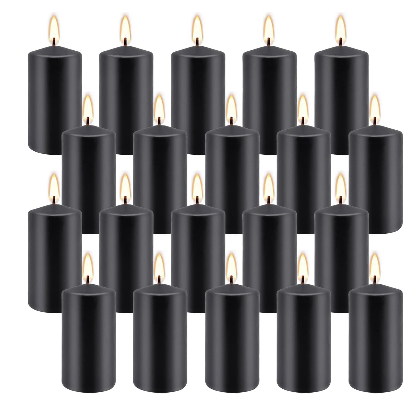 Front. FINEAK - 20-Piece 2x4" Black Pillar Candles - Dripless, Smokeless - Black.