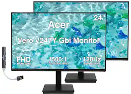 Acer - Vero V247Y Gbi 24" FHD IPS Monitor, 4ms Response Time, Built-in Speaker & DKZ Hub (UM.QV7AA.G07) 2Pack w/HDMI cable - Black