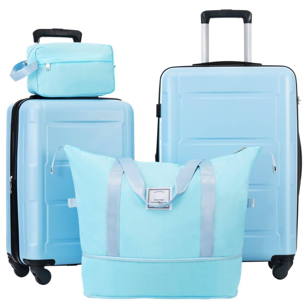BreeBe - Expandable Spinner Wheels Luggage Set with TSA Lock ABS 4 Piece - Light Blue