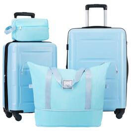 BreeBe - Expandable Spinner Wheels Luggage Set with TSA Lock ABS 4 Piece - Light Blue
