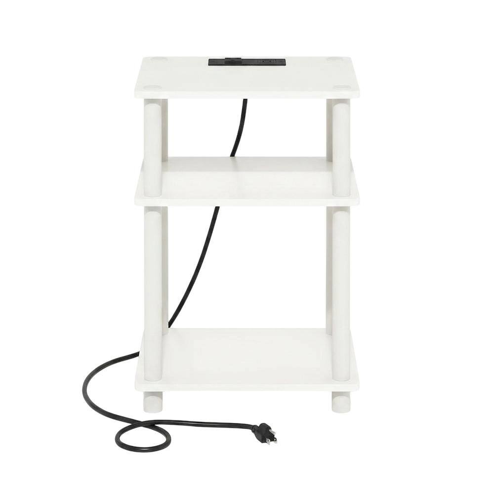 Back. FurniFact - 3-Tier Open Storage End Table with USB and Type-C Charging Ports - White/White.