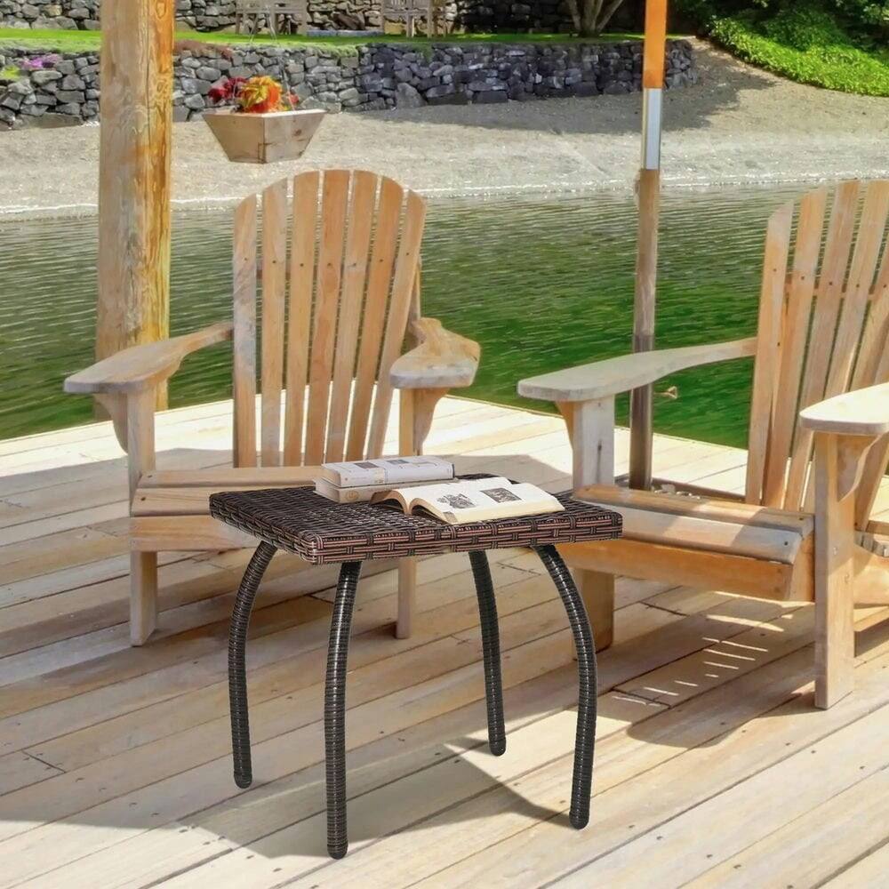 Back. Kadyn - Tables,Patio Tables,Small Square Rattan End Table, All-Weather Material Coffee Table, Brown - Brown.