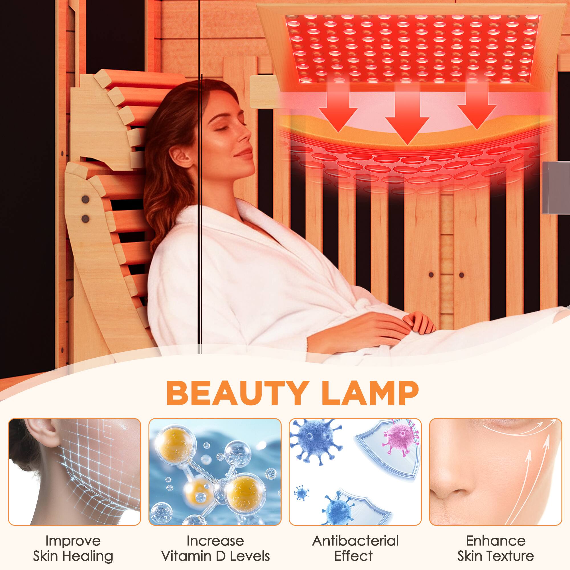 BEAUTY LAMP

- Improve Skin Healing
- Increase Vitamin D Levels
- Antibacterial Effect
- Enhance Skin Texture