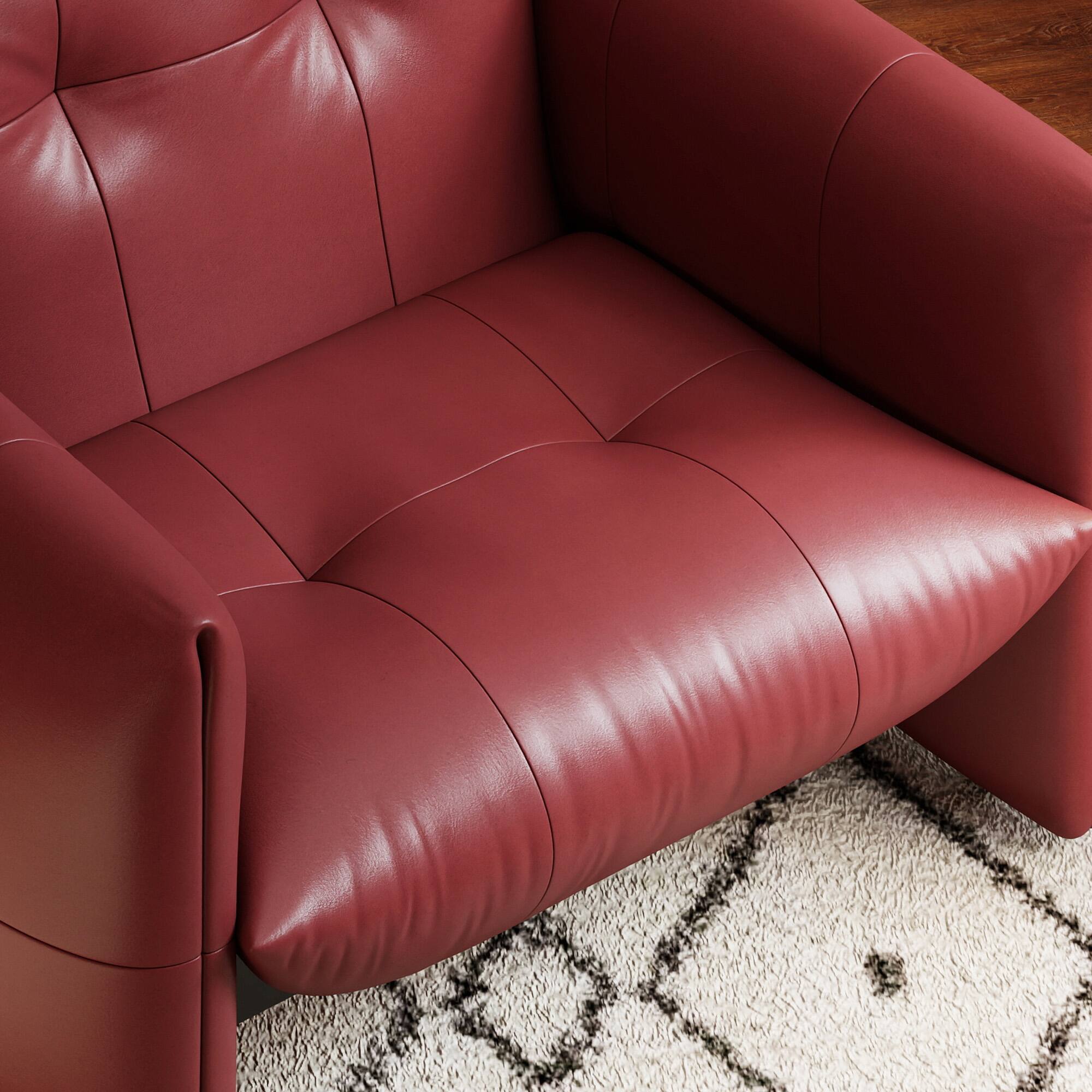 Alt View 3. luck idea - Modern 34.64" Lounge Accent Chair Sofa, Faux Leather Upholstered Armchair with Thick Cushion & Solid Wood Frame - Wine Red.