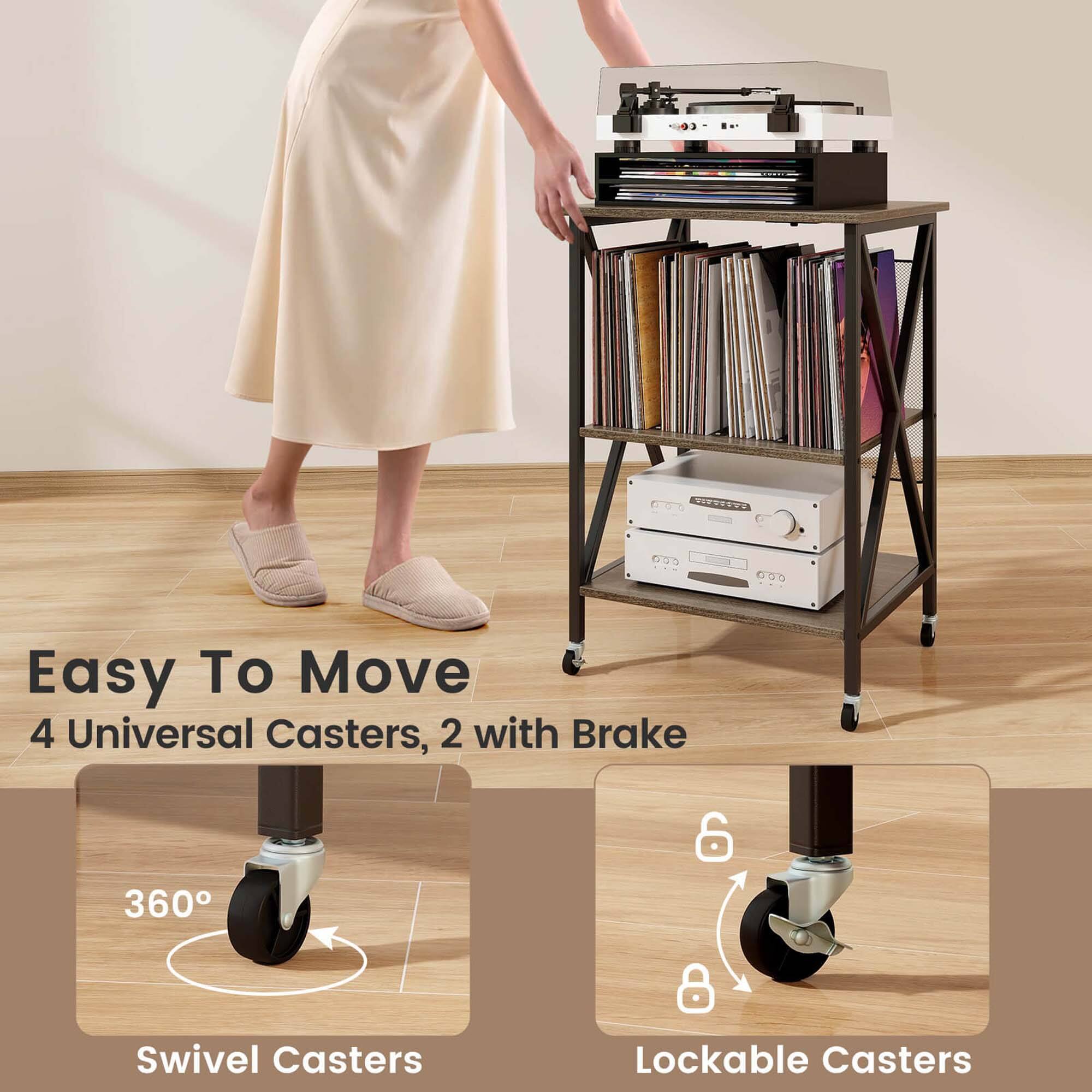 Easy To Move  
4 Universal Casters, 2 with Brake  

360° Swivel Casters  
Lockable Casters