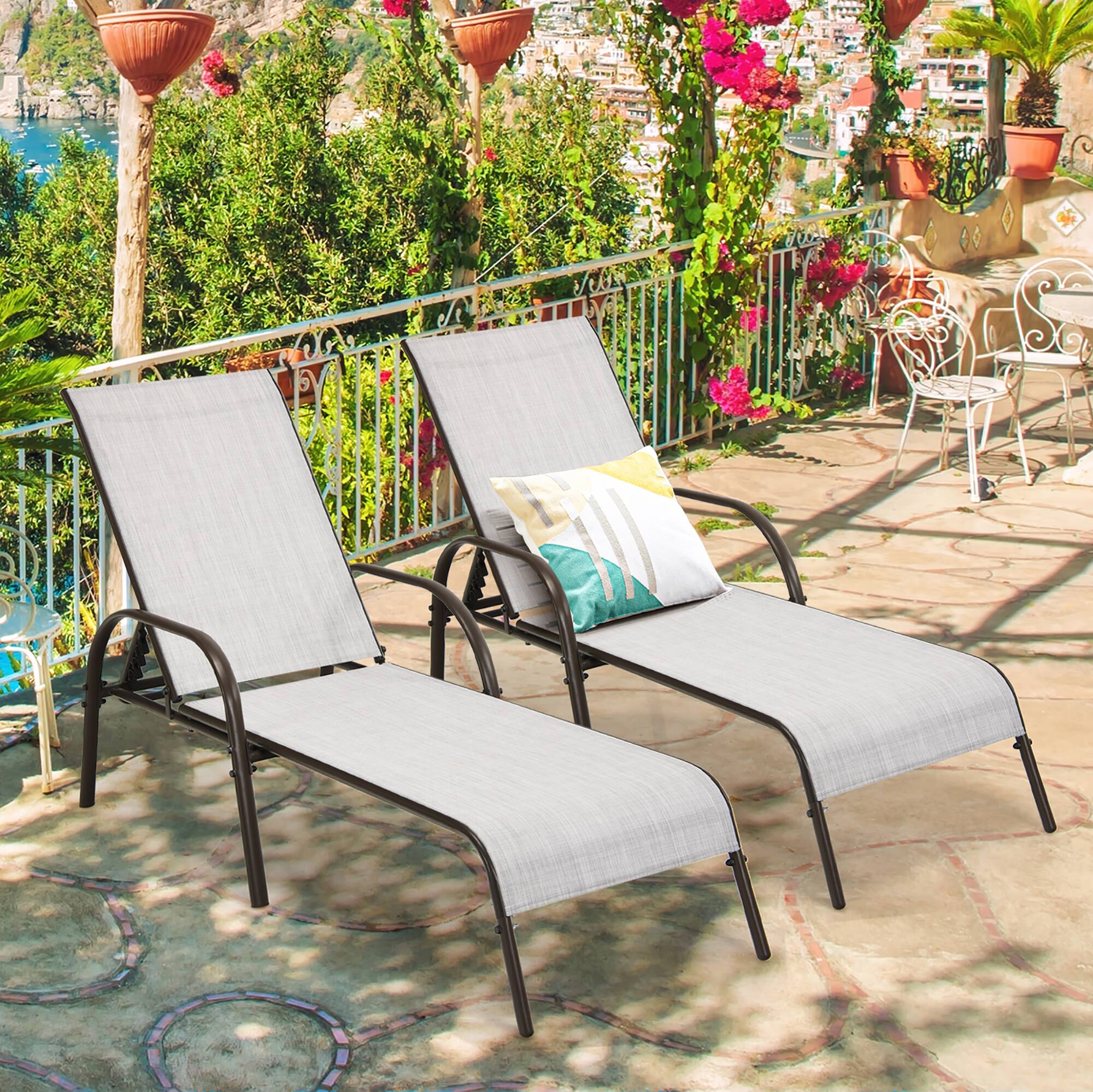 Alt View 1. Costway - Costway 2PCS Patio Lounge Chair Chaise Adjustable Reclining Armrest - Grey.