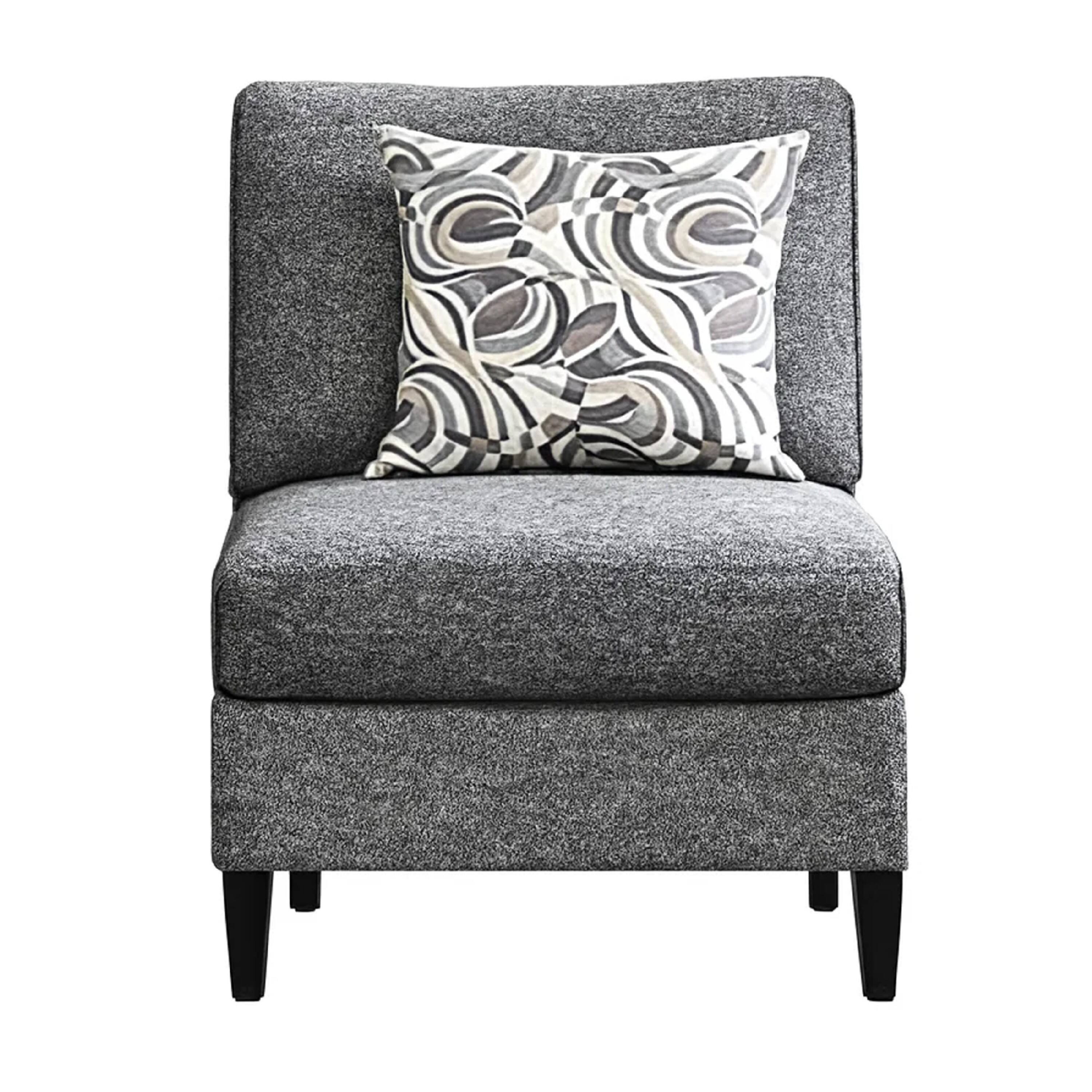 Alt View 1. Manhattan Lane - Chenille Fabric Upholstered Armless Chair with Pillow - Gray.