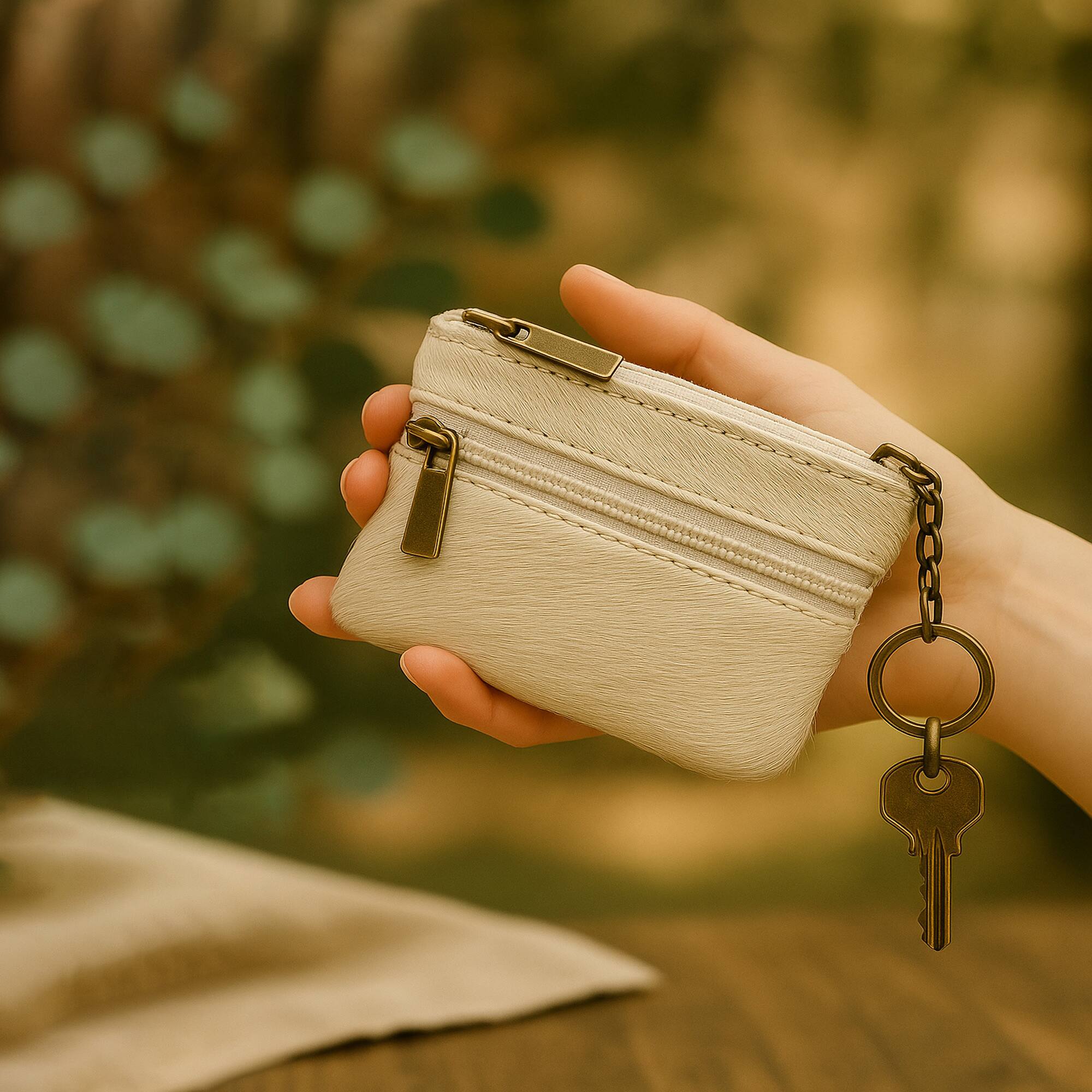 Alt View 2. ESS - eSS Western cow hair coin purse pouch 2 zipper pockets – 1 open pocket wallet with keychain, Black-White Real Cowhide - Black/White Combination.