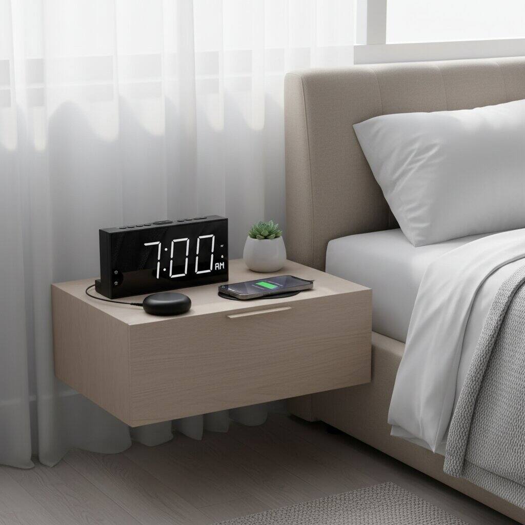 Alt View 2. Dazzed Corner - Dual Vibrating Alarm Clock with USB Charger - Black.
