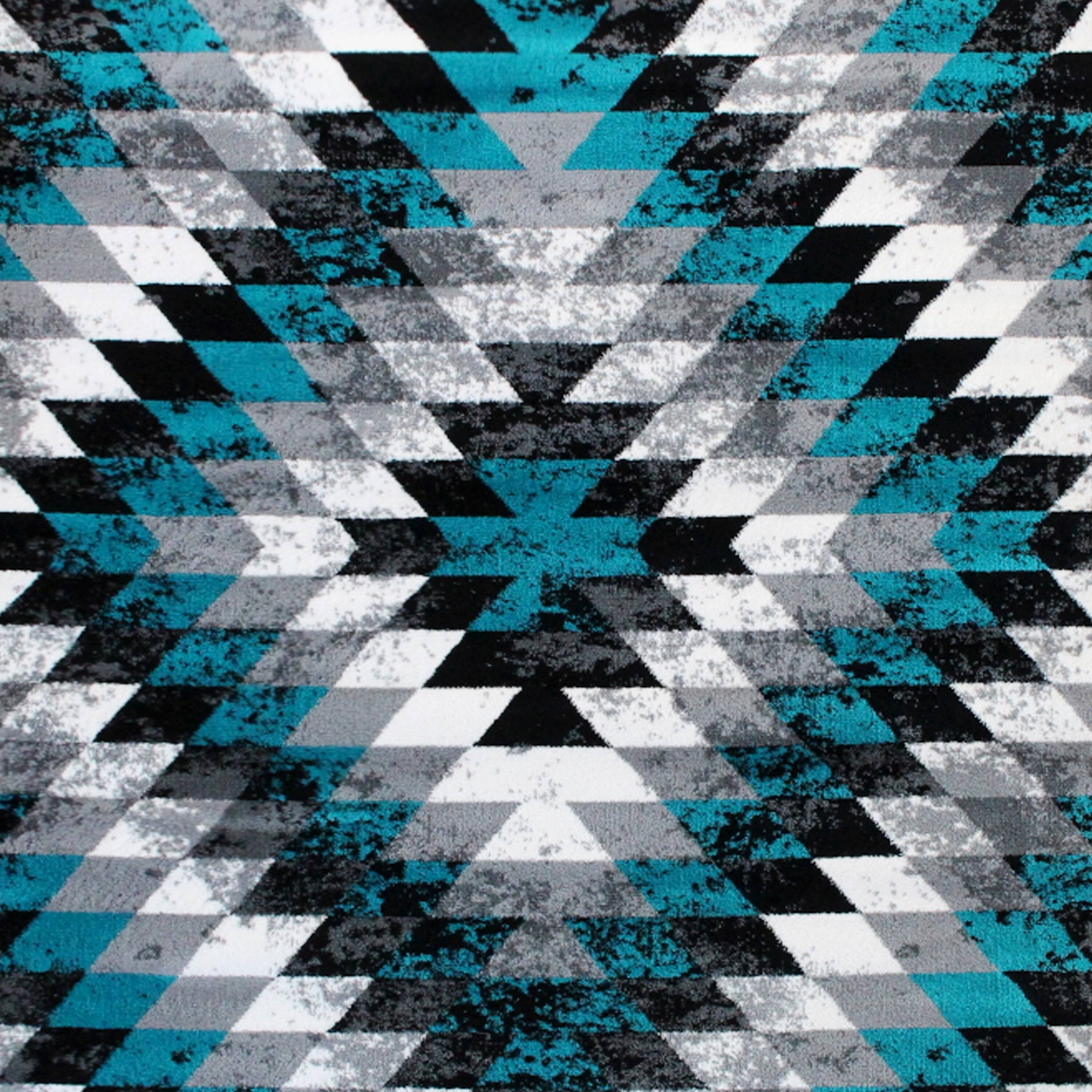 Alt View 6. Emma + Oliver - Tucson Distressed Southwestern Diamond Motif Plush Pile Olefin Accent Rug - Jute Backing - Turquoise.