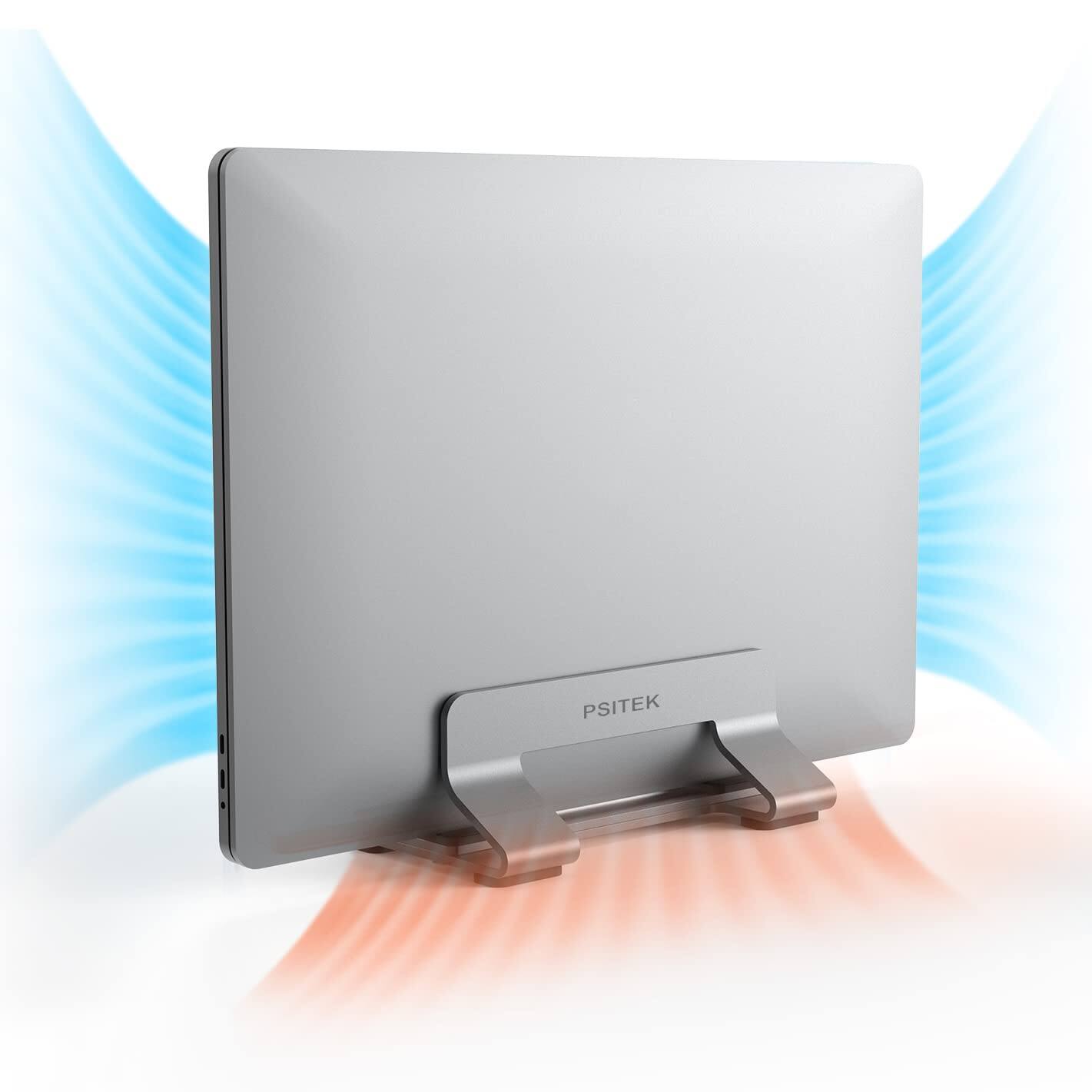 Alt View 1. HongFei - Aluminum Vertical Laptop Stand Dock Holder, Adjustable Slot Width 12-42mm, Space-Saving Upright Storage for Laptops - Space Gray.