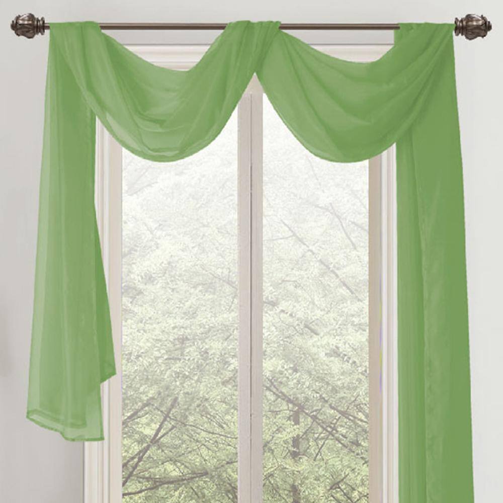 Front. RT Designers Collection - Celine Sage Sheer Curtain Scarf Valance - 55 x 216 Inches for Elegant Window Treatments - Sage.