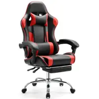 Bestier - Gaming Chair - PU Leather Fixed up Armrest Comfy Lumbar Support Ergonomic Arm Chair in With Double Arm & Footrest - Red - Front_Zoom