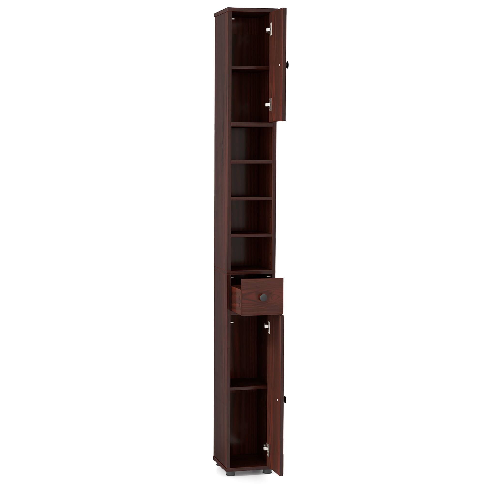 Alt View 9. Gymax - Gymax Tall Slim Bathroom Storage Cabinet Linen Tower w/Drawer Adjustable Shelves Brown - Brown.
