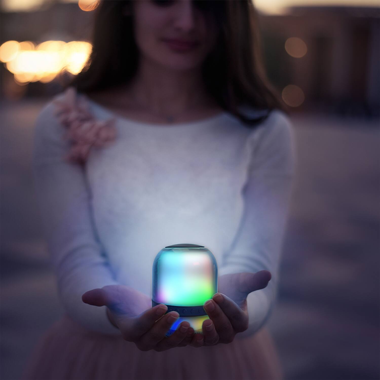 Angle. QFX - Portable Bluetooth Speaker BT-27, LED Party Lights, FM Radio, True Wireless - Black.