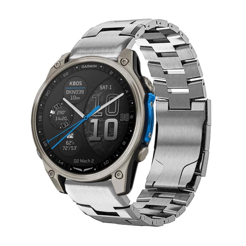 Photos - Smartwatches Titanium StrapsCo - Vented  Bracelet QuickFit 22 Metal Watch Band Strap For Garmin D2 Mach 2 – 47mm - Silver d2m2.g.m14.ss-22 