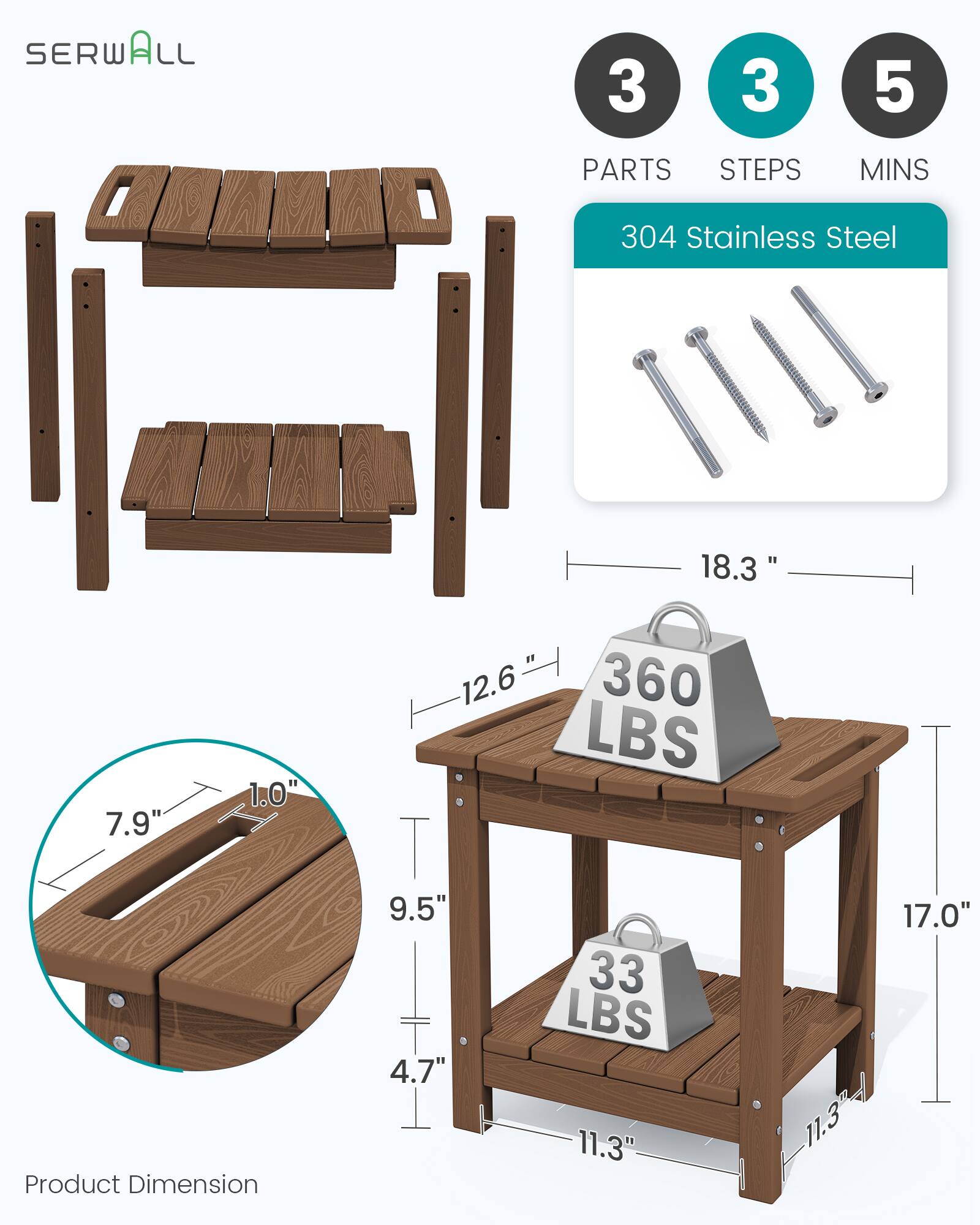 SERWALL

3 PARTS
3 STEPS
5 MINS

304 Stainless Steel

Product Dimension
18.3" x 7.9" x 1.0" x 12.6" x 9.5" x 4.7" x 17.0" x 11.3" x 11.3"

360 LBS
33 LBS