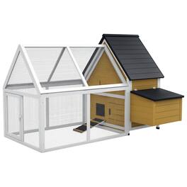 Pawhut - 65" Chicken Coop Wooden with Detachable Run, Nesting Box, Removable Tray, Roosting Bars, Ramp, Backyard