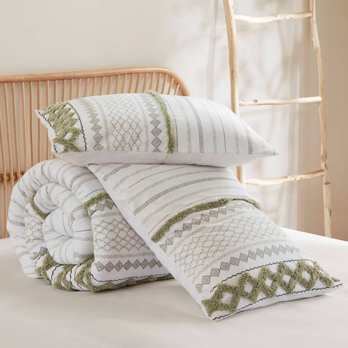 Alt View 3. Gracie Mills - Gracie Mills Modesto Printed Cotton Comforter Set with Chenille - Sage/Ivory.