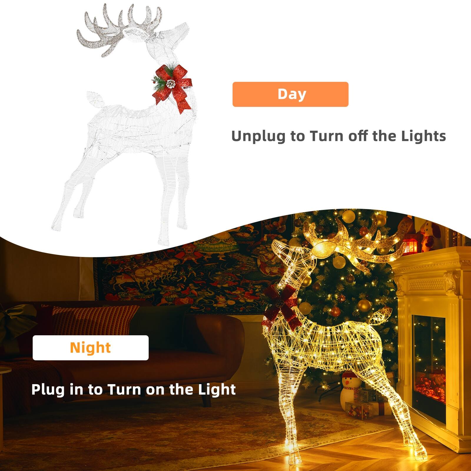 Day  
Unplug to Turn off the Lights  

Night  
Plug in to Turn on the Light
