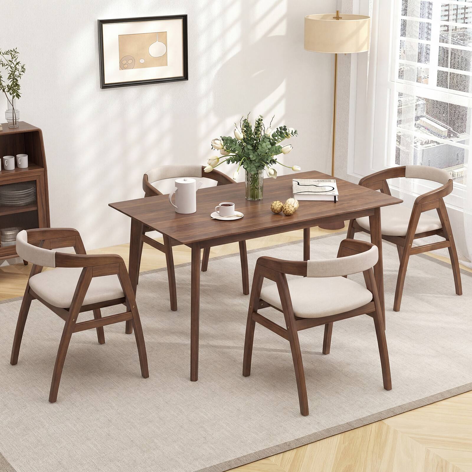 Alt View 8. Gymax - Gymax Set of 2 Leisure Bamboo Chairs Dining Chairs w/ Curved Back & Foot Pads - Brown.