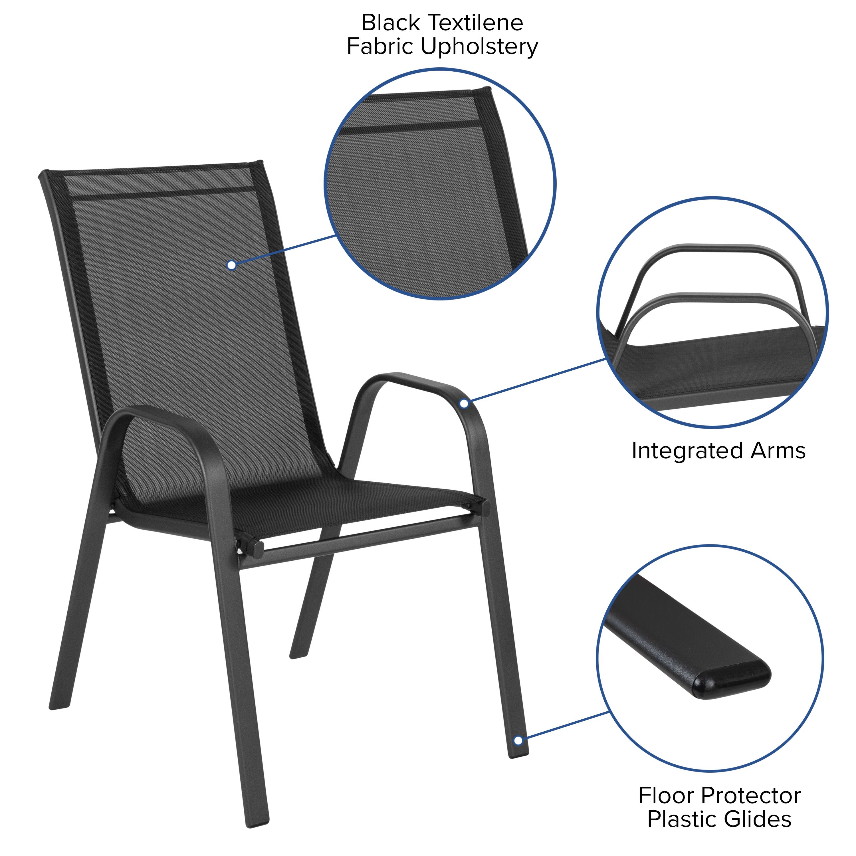 Black Textilene Fabric Upholstery  
Integrated Arms  
Floor Protector Plastic Glides