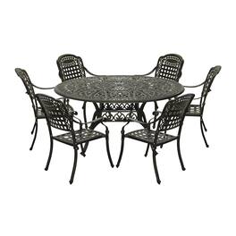 Mondawe - 7-Piece Cast Aluminum Dining Set with Round Table and 6 Chairs - Bronze